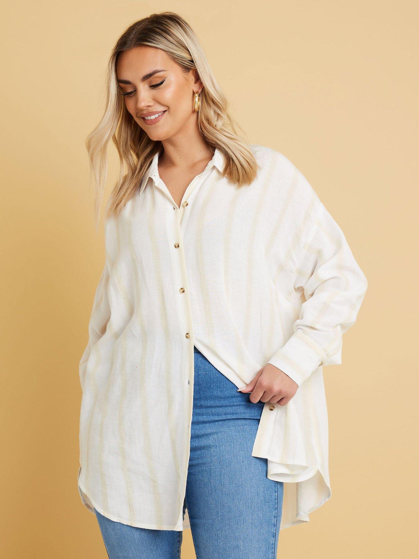  image of yours-curve-long-sleeve-stripe-linen-shirt