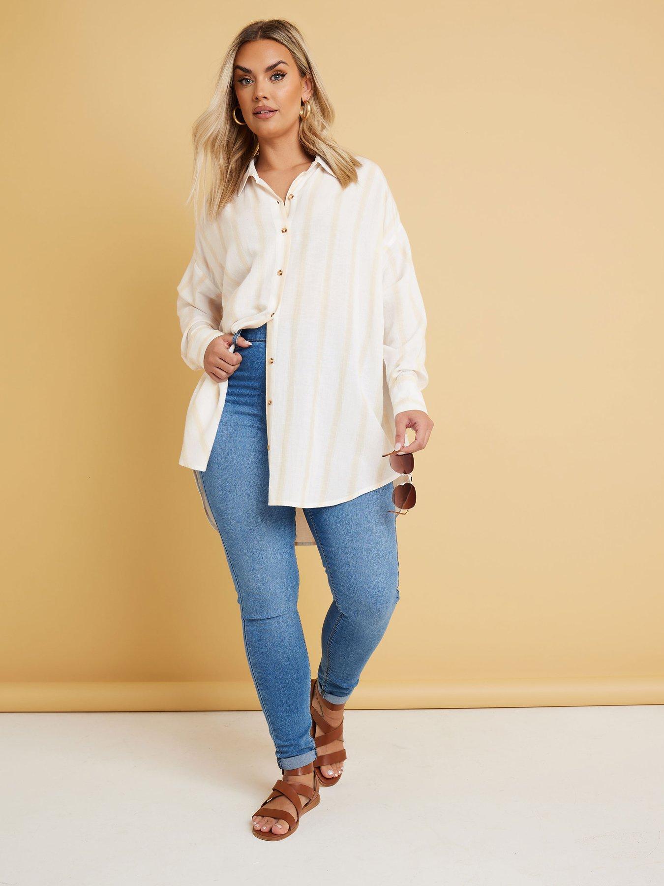 image of yours-curve-long-sleeve-stripe-linen-shirt