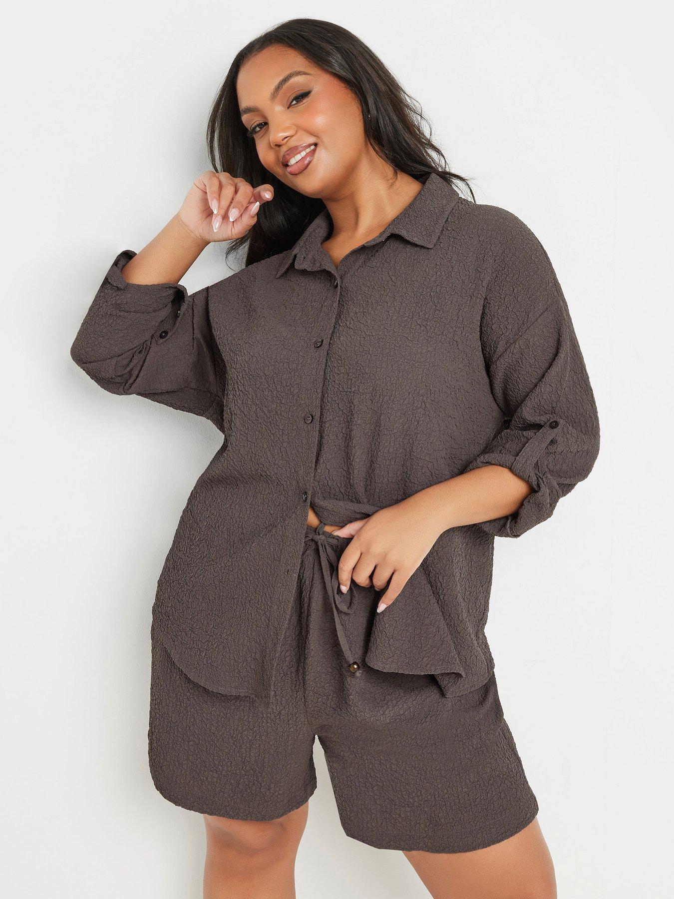 undefined Curve Textured Long Sleeve Shirt Co-Ord - Brown
