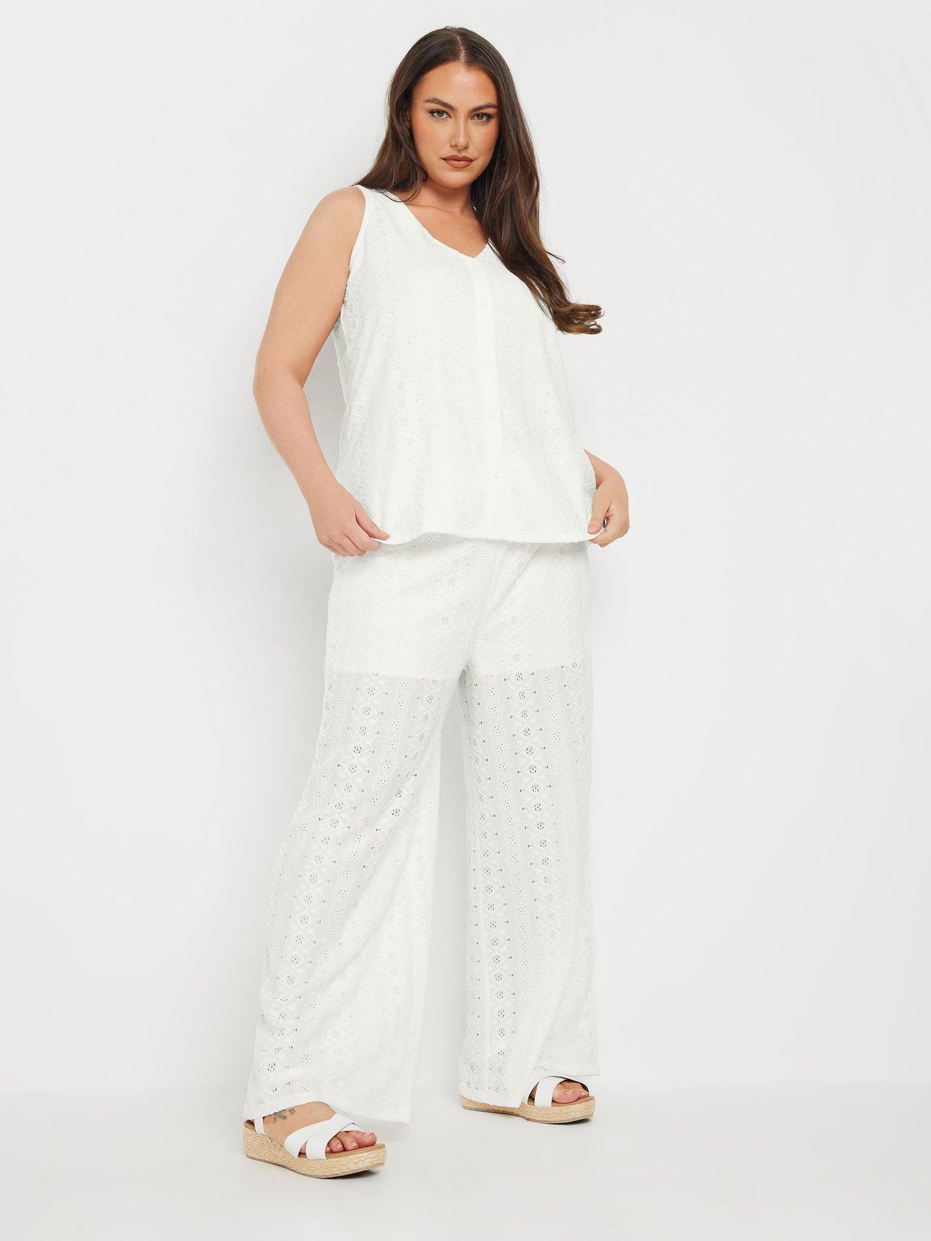 Image 3 of 4 of Yours Curve Broderie Trouser - White