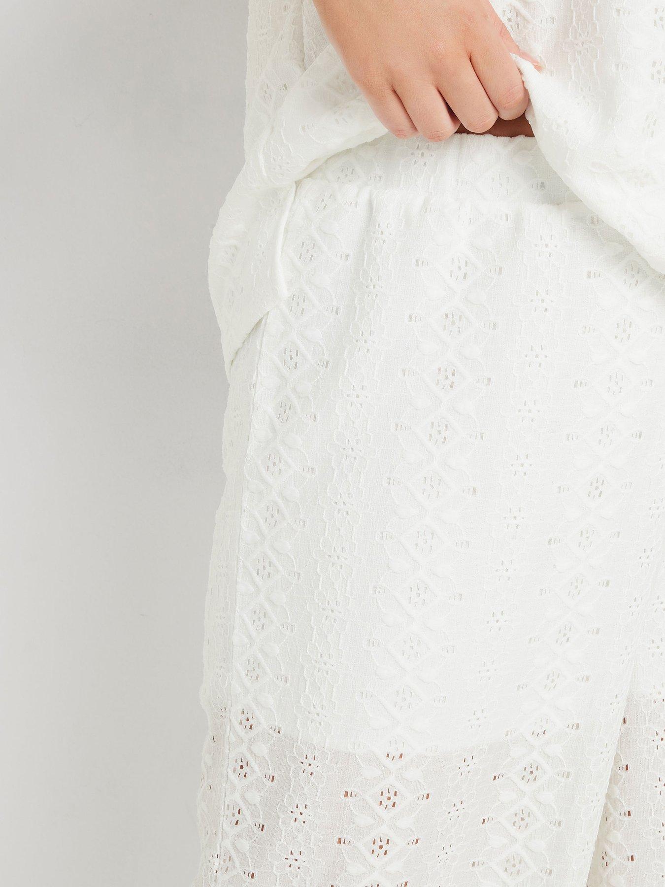 Image 4 of 4 of Yours Curve Broderie Trouser - White
