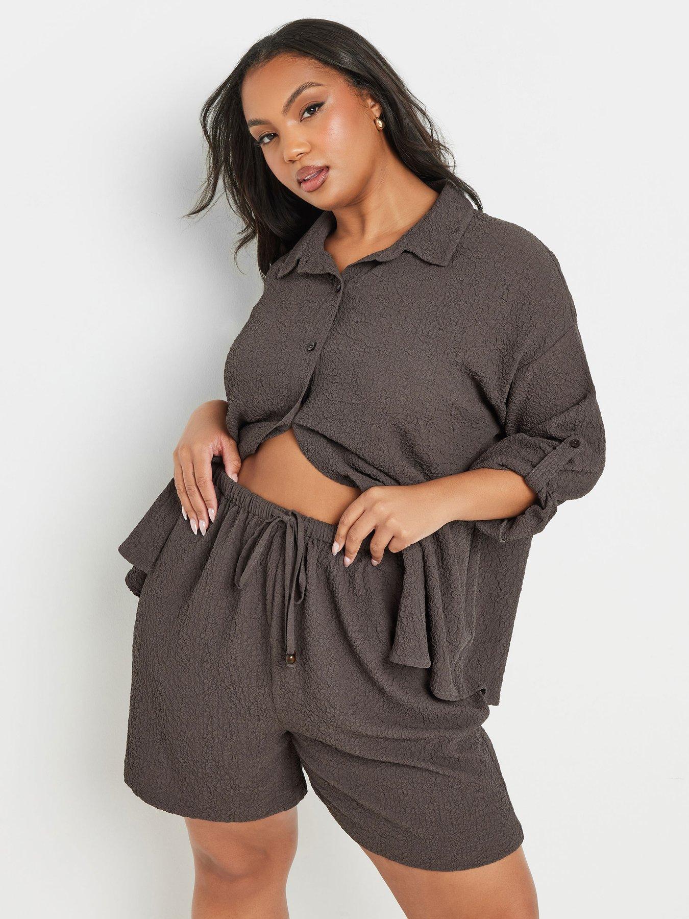 yours-curve-textured-short-co-ord-brown