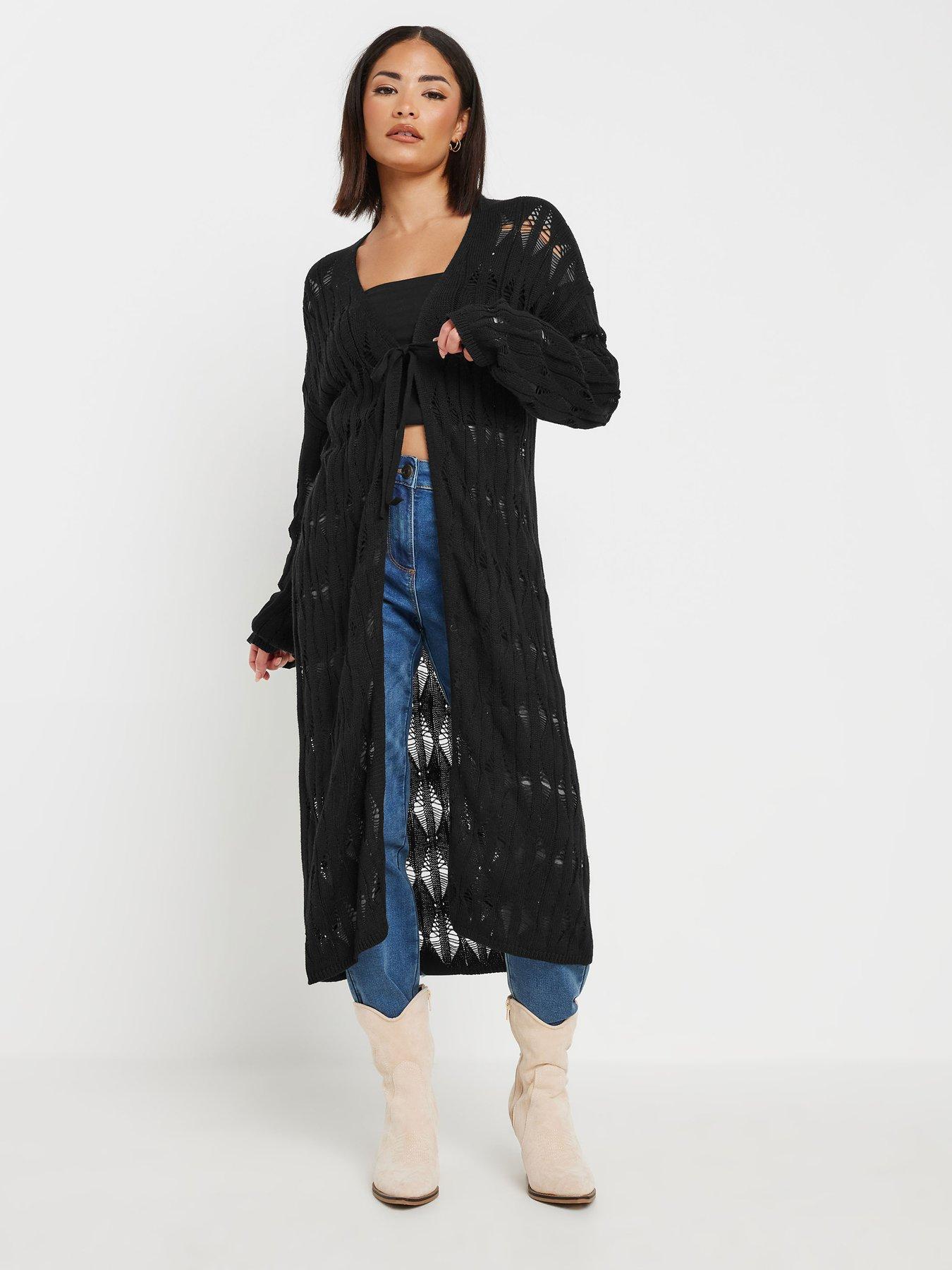 undefined Petite Crochet Maxi Cardigan - Black