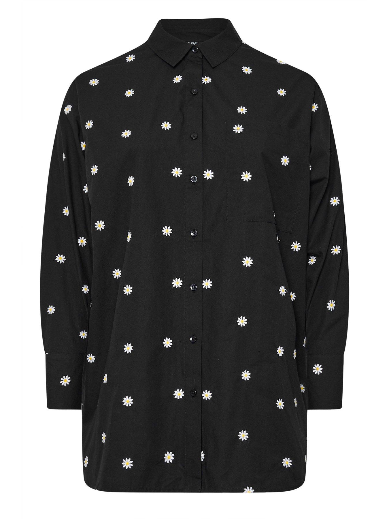  image of yours-curve-embroidered-daisy-long-sleeve-shirt-black