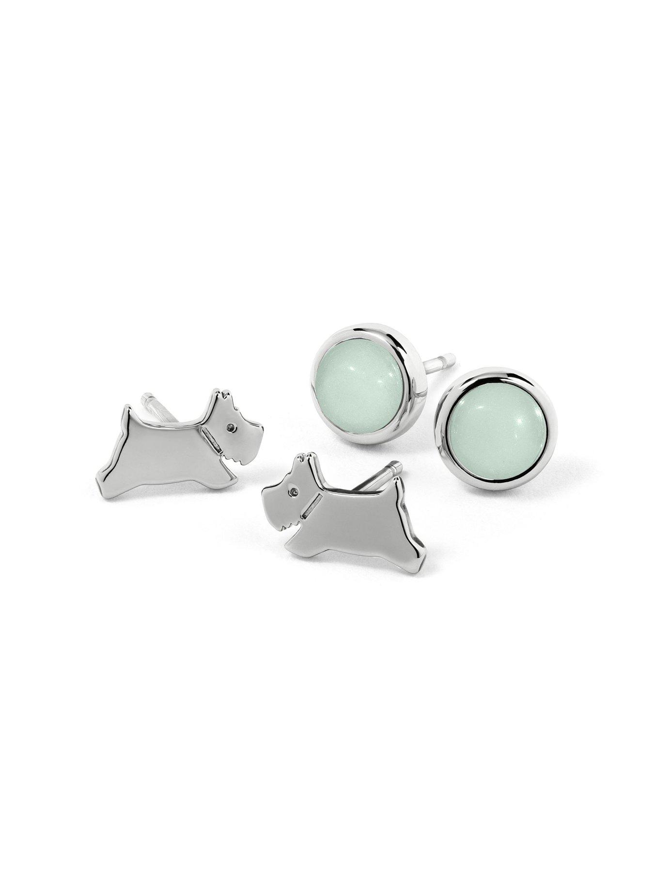  image of radley-silver-plated-blue-stone-and-jumping-dog-twin-pack-earrings
