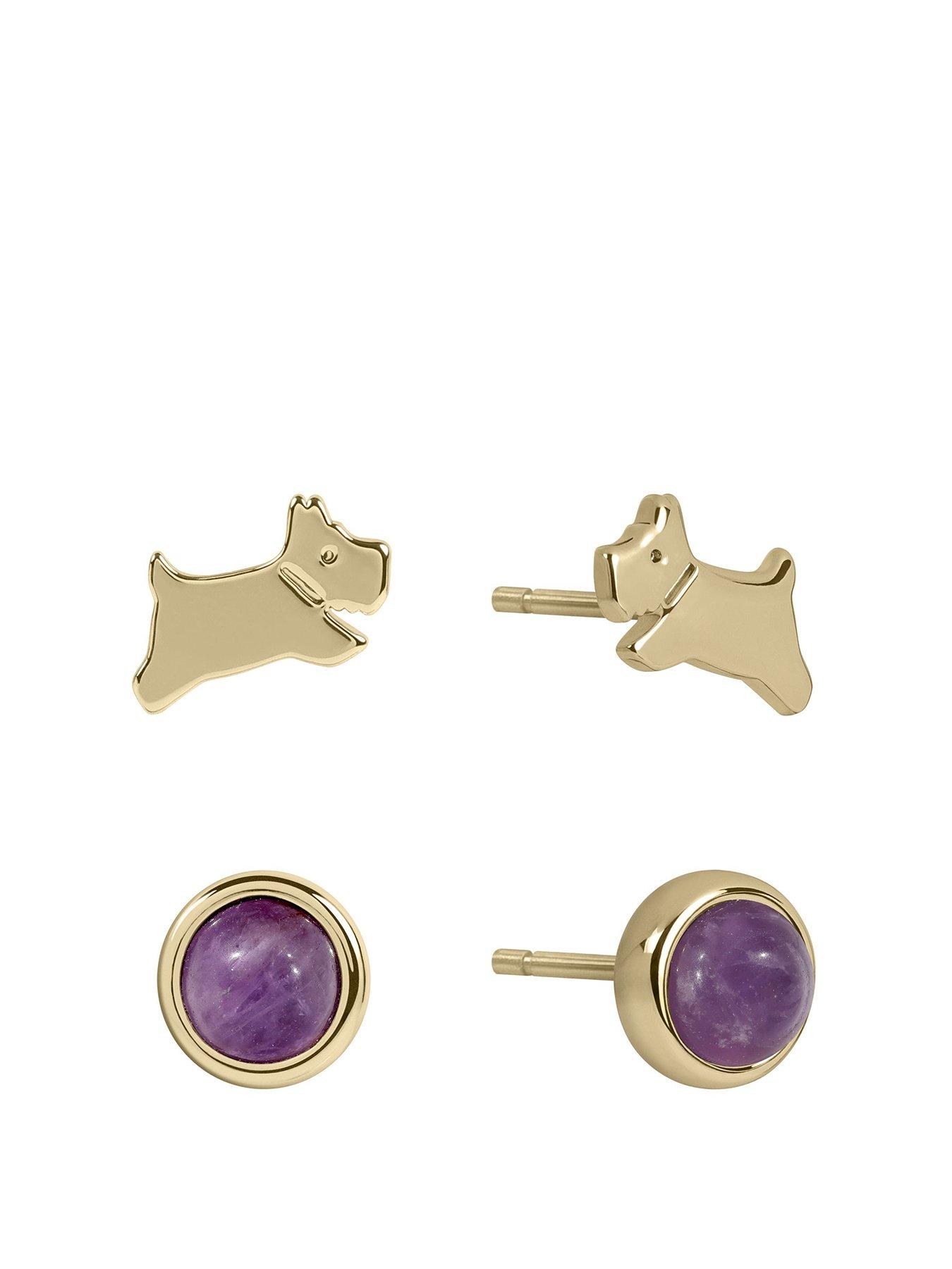 radley-18ct-gold-plated-pink-stone-and-jumping-dog-twin-pack-earrings