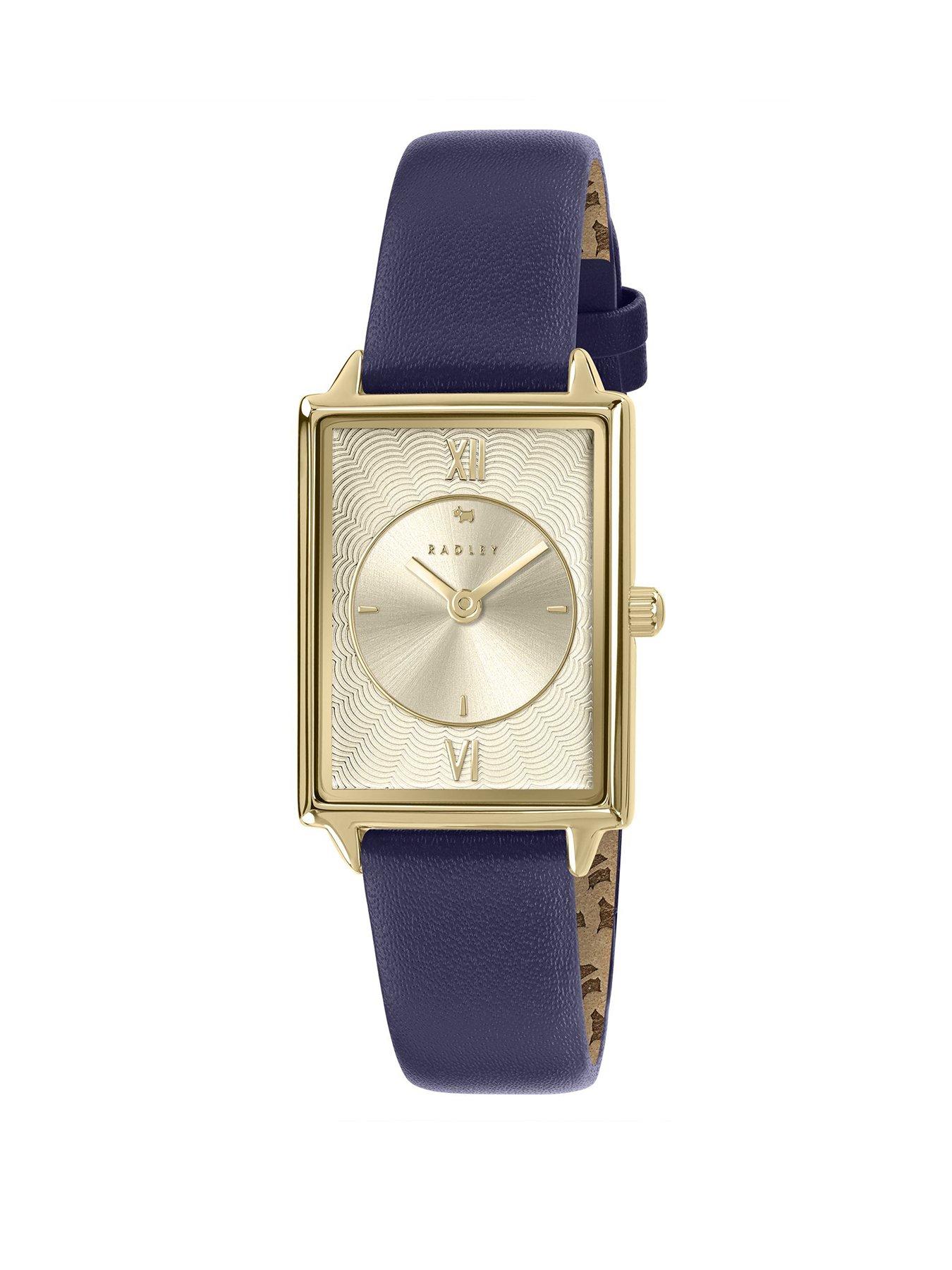  image of radley-gold-plated-rectangular-24mm-ink-leather-strap