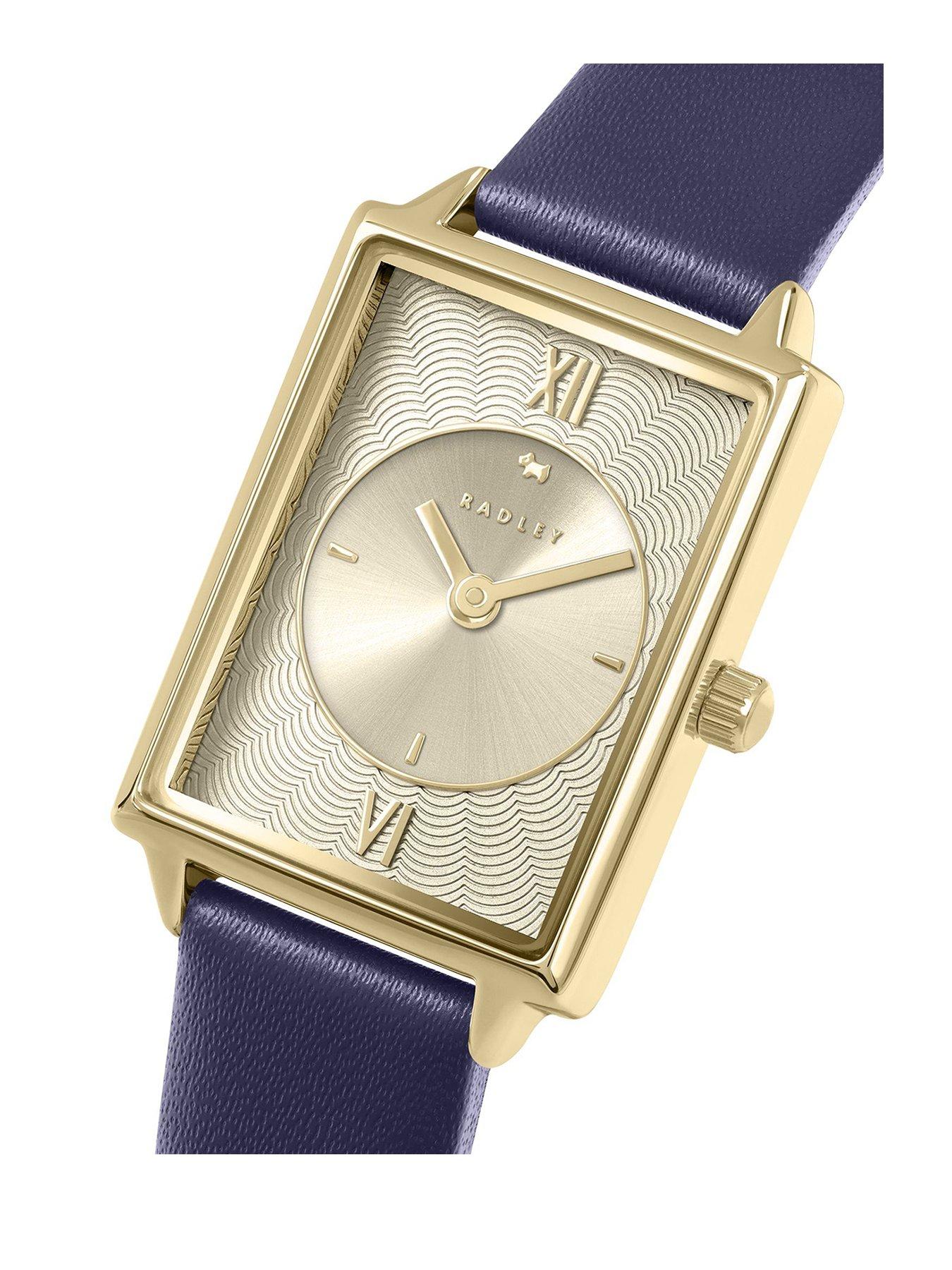  image of radley-gold-plated-rectangular-24mm-ink-leather-strap