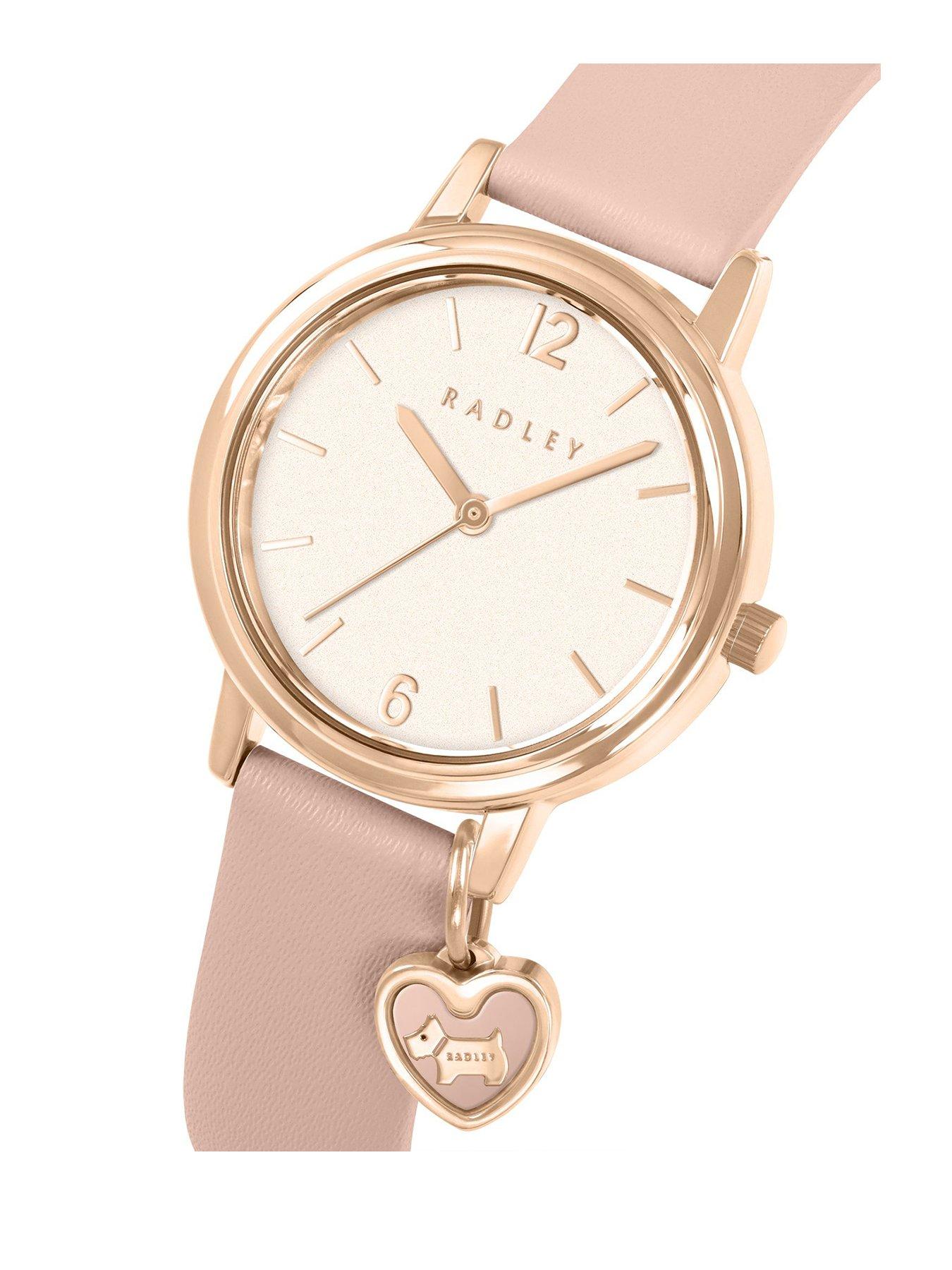  image of radley-27mm-rose-gold-plated-parfait-pink-leather-strap-with-charm