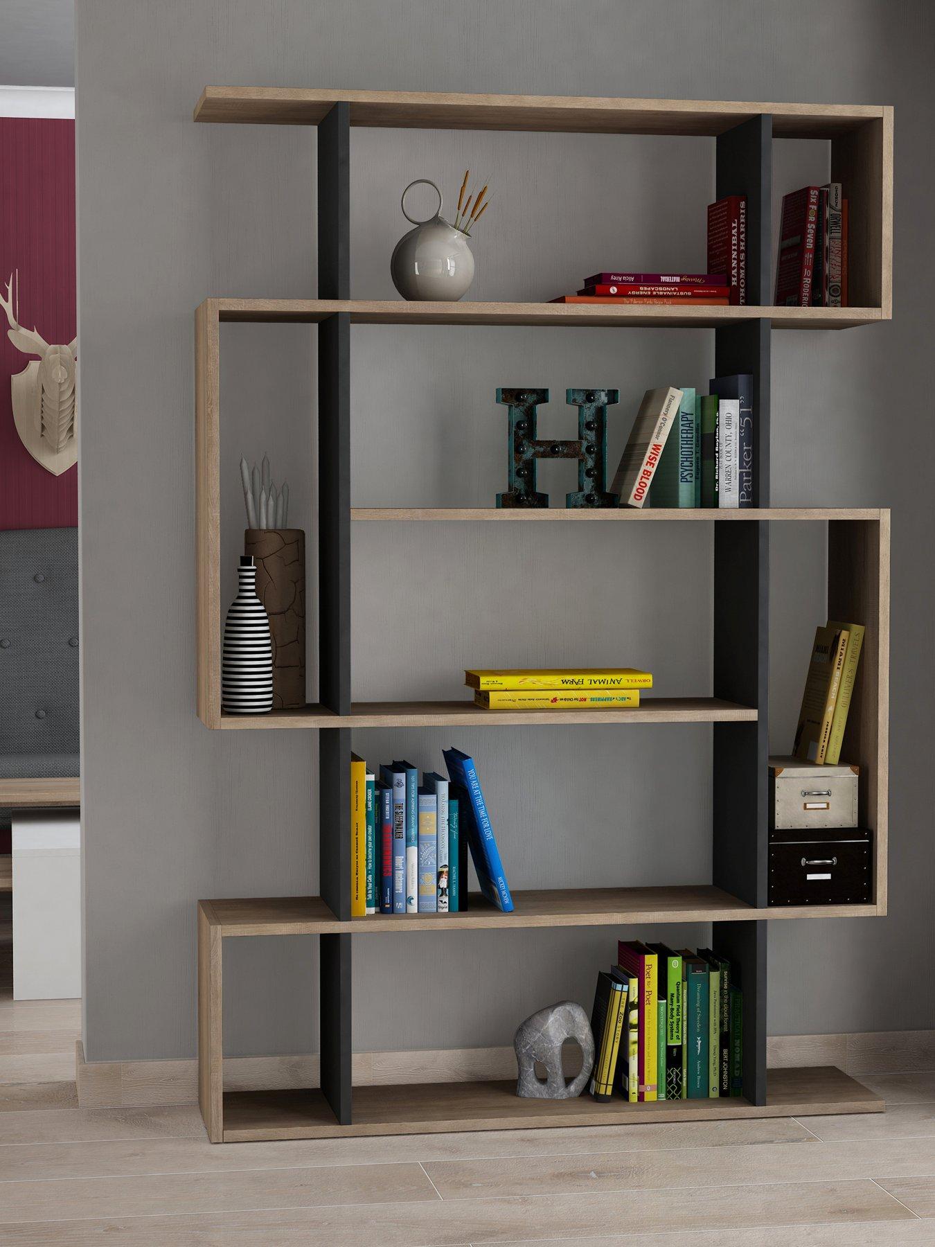 front image of decortie-mito-bookcase-sapphire-oakanthracite