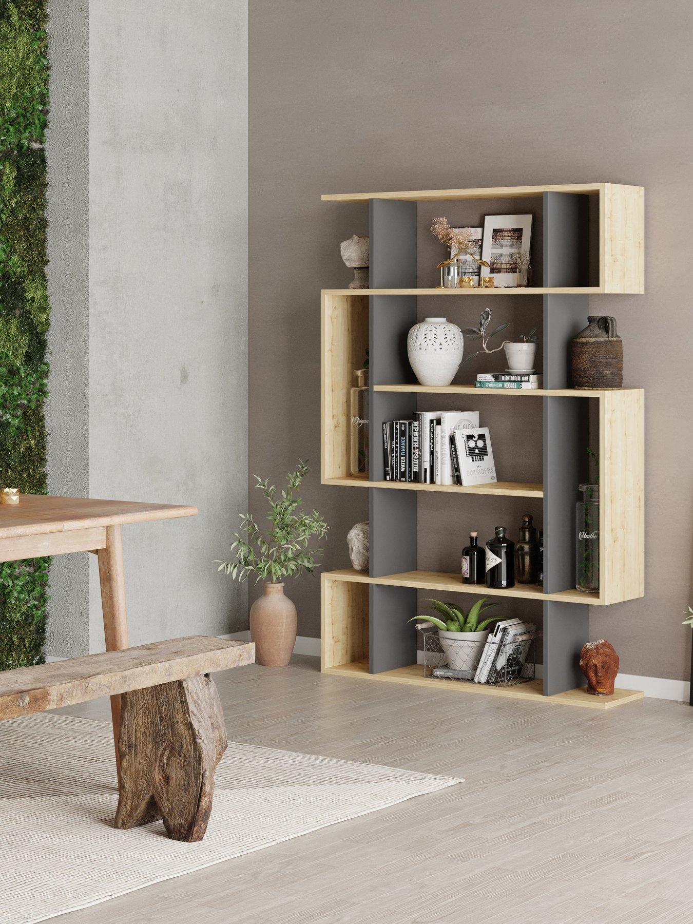  image of decortie-mito-bookcase-sapphire-oakanthracite
