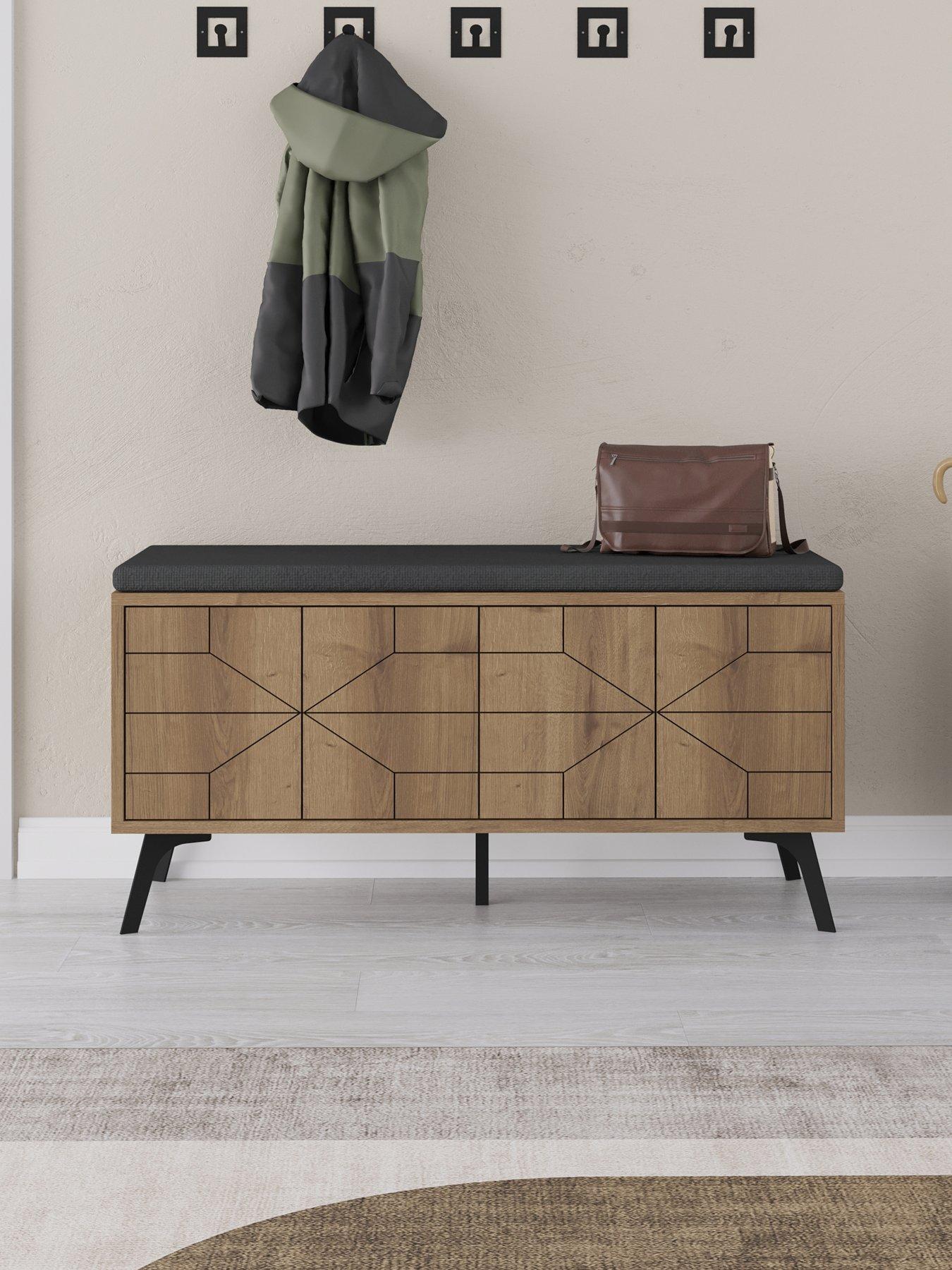 Image 1 of 6 of Decortie Dune Hallway Storage Bench - Dark Oak