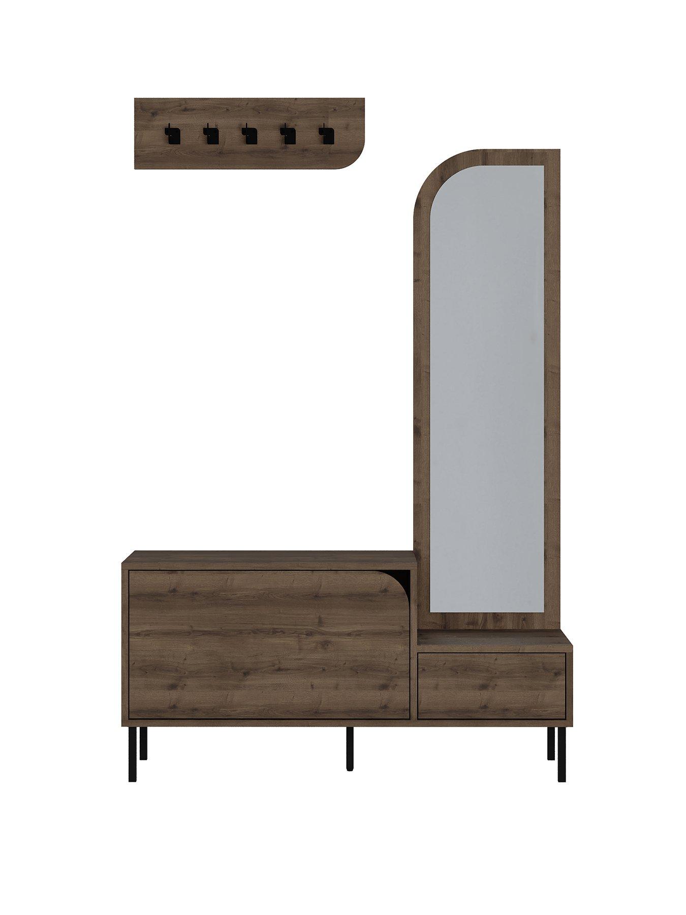  image of decortie-mila-hallway-shoe-cabinet-coat-hooks-dark-oak