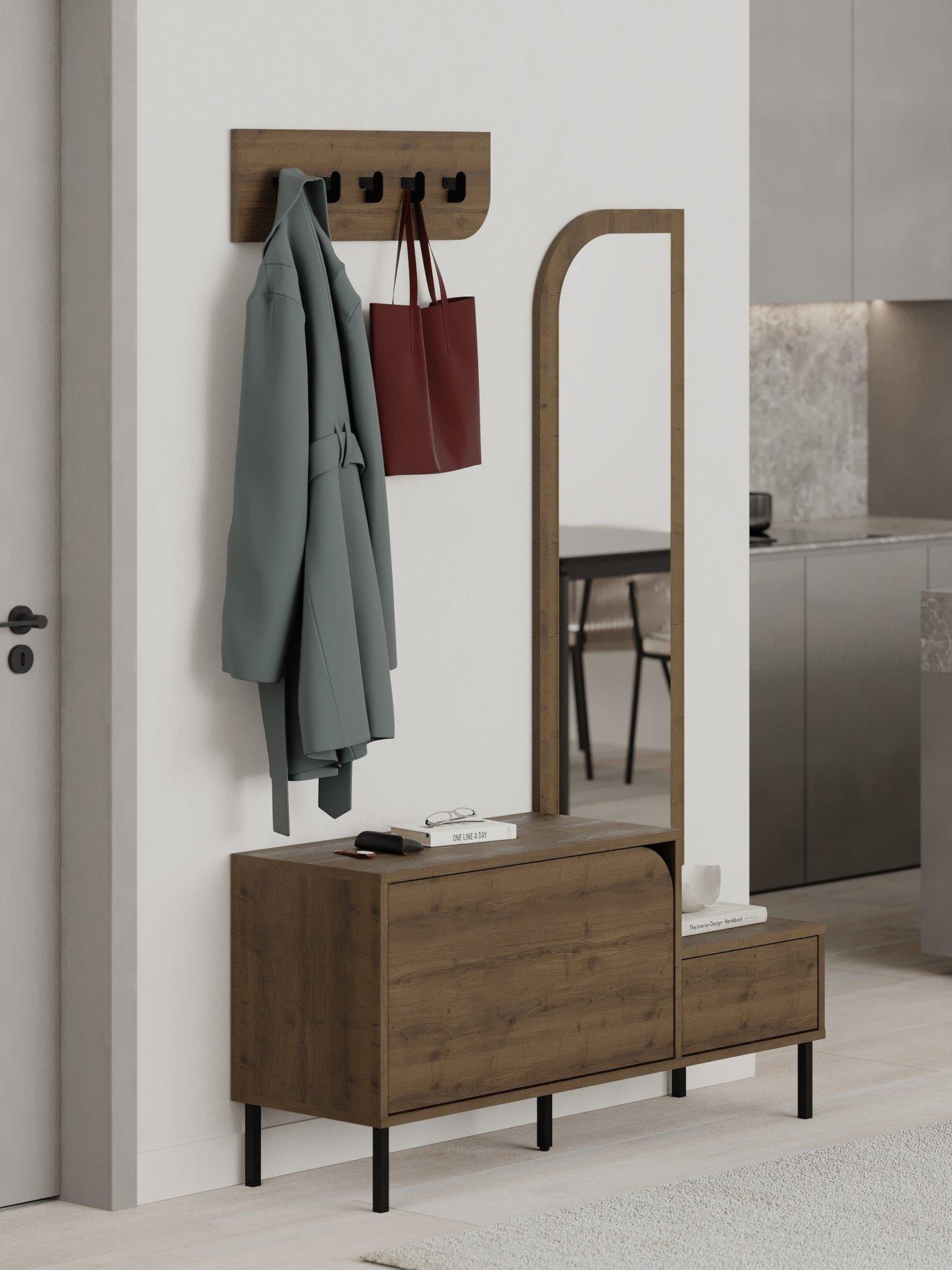 image of decortie-mila-hallway-shoe-cabinet-coat-hooks-dark-oak