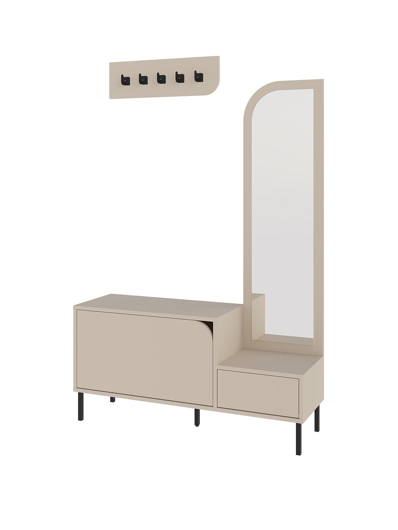  image of decortie-mila-hallway-shoe-cabinet-coat-hooks-sandstone