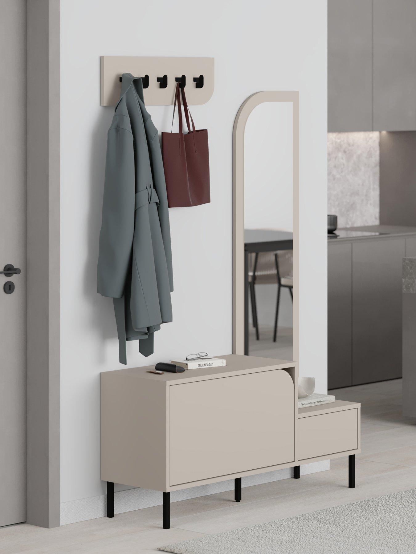  image of decortie-mila-hallway-shoe-cabinet-coat-hooks-sandstone