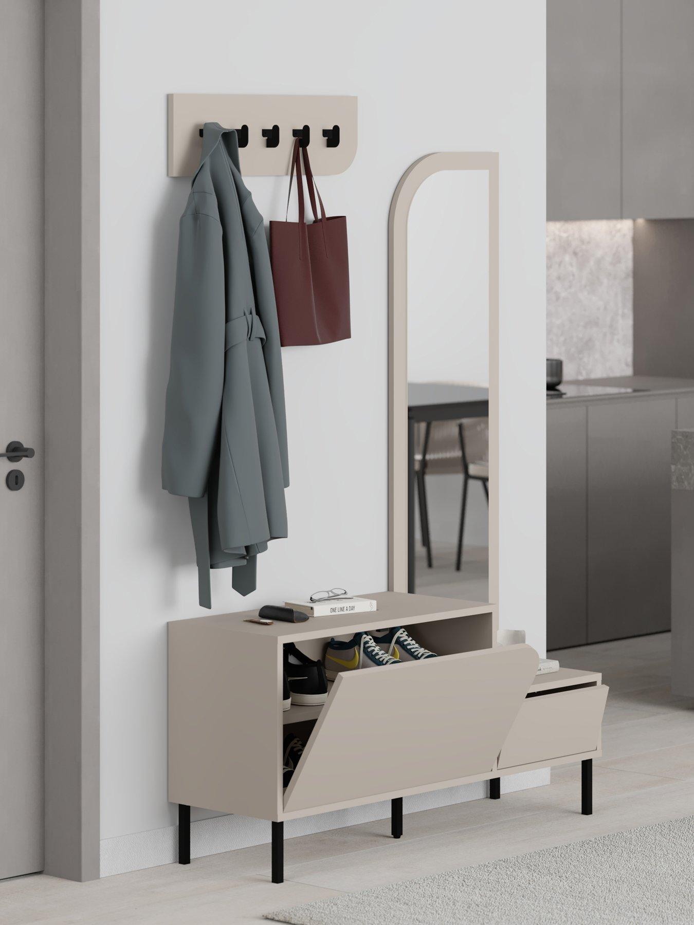  image of decortie-mila-hallway-shoe-cabinet-coat-hooks-sandstone