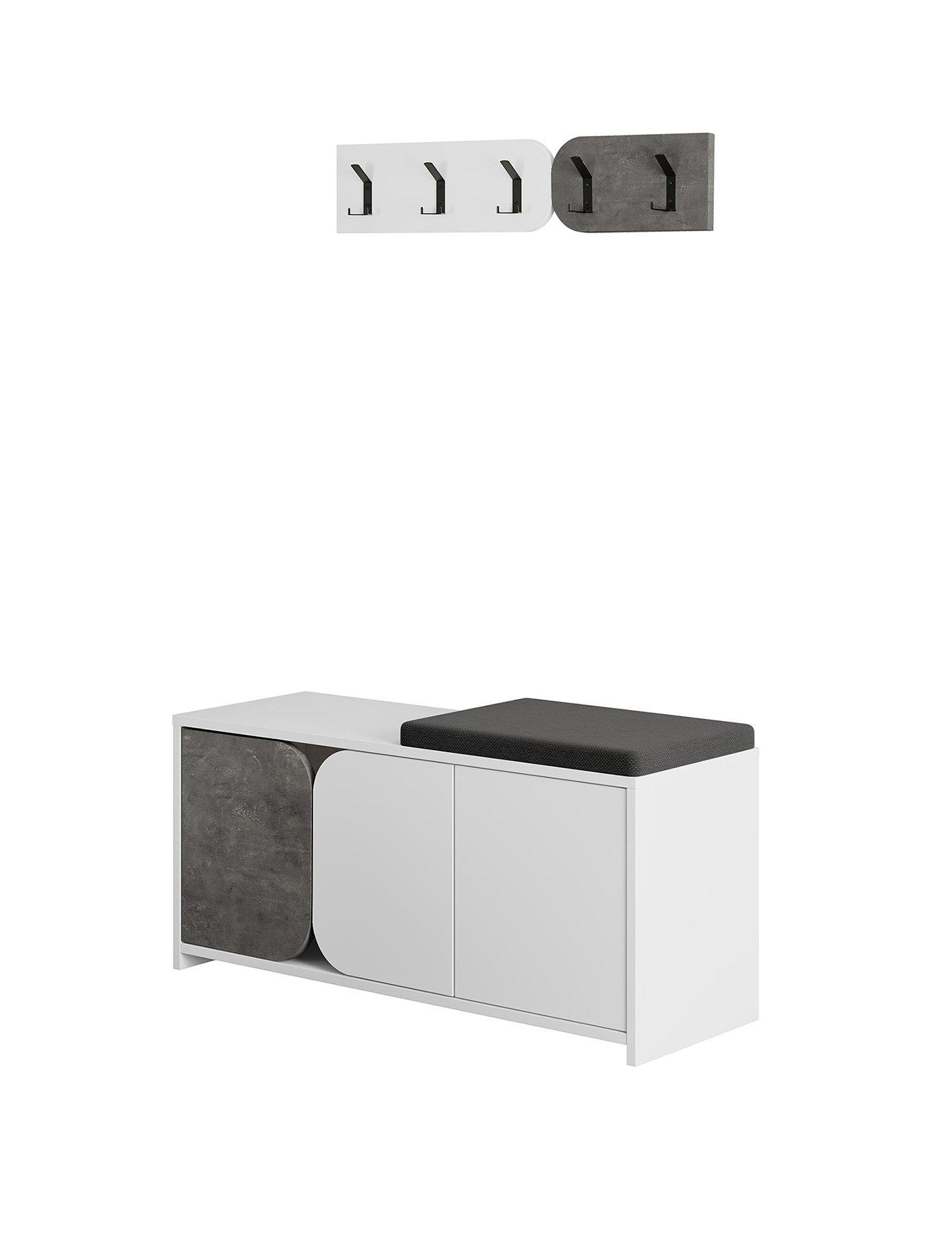 Image 2 of 6 of Decortie Moni Hallway Shoe Cabinet &amp; Coat Hooks - White/grey