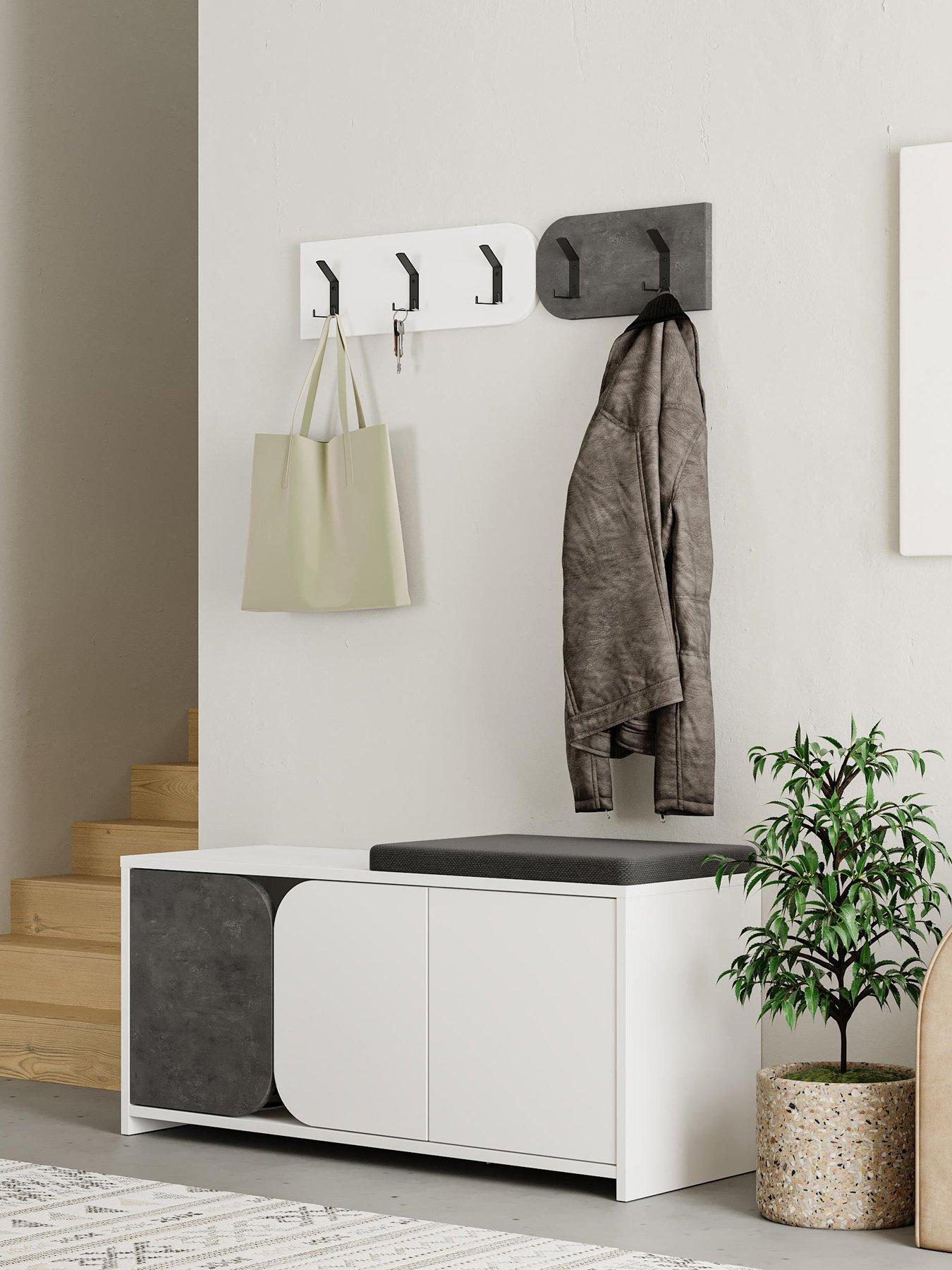 Image 3 of 6 of Decortie Moni Hallway Shoe Cabinet &amp; Coat Hooks - White/grey
