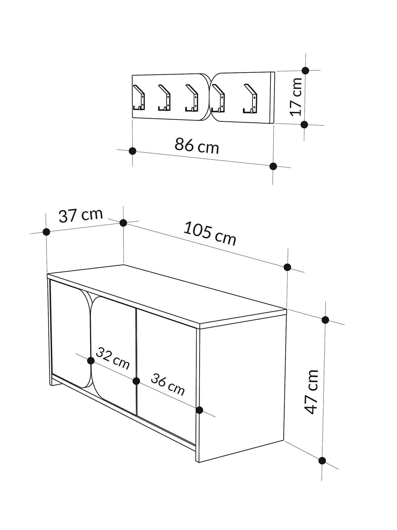 Image 5 of 6 of Decortie Moni Hallway Shoe Cabinet &amp; Coat Hooks - White/grey