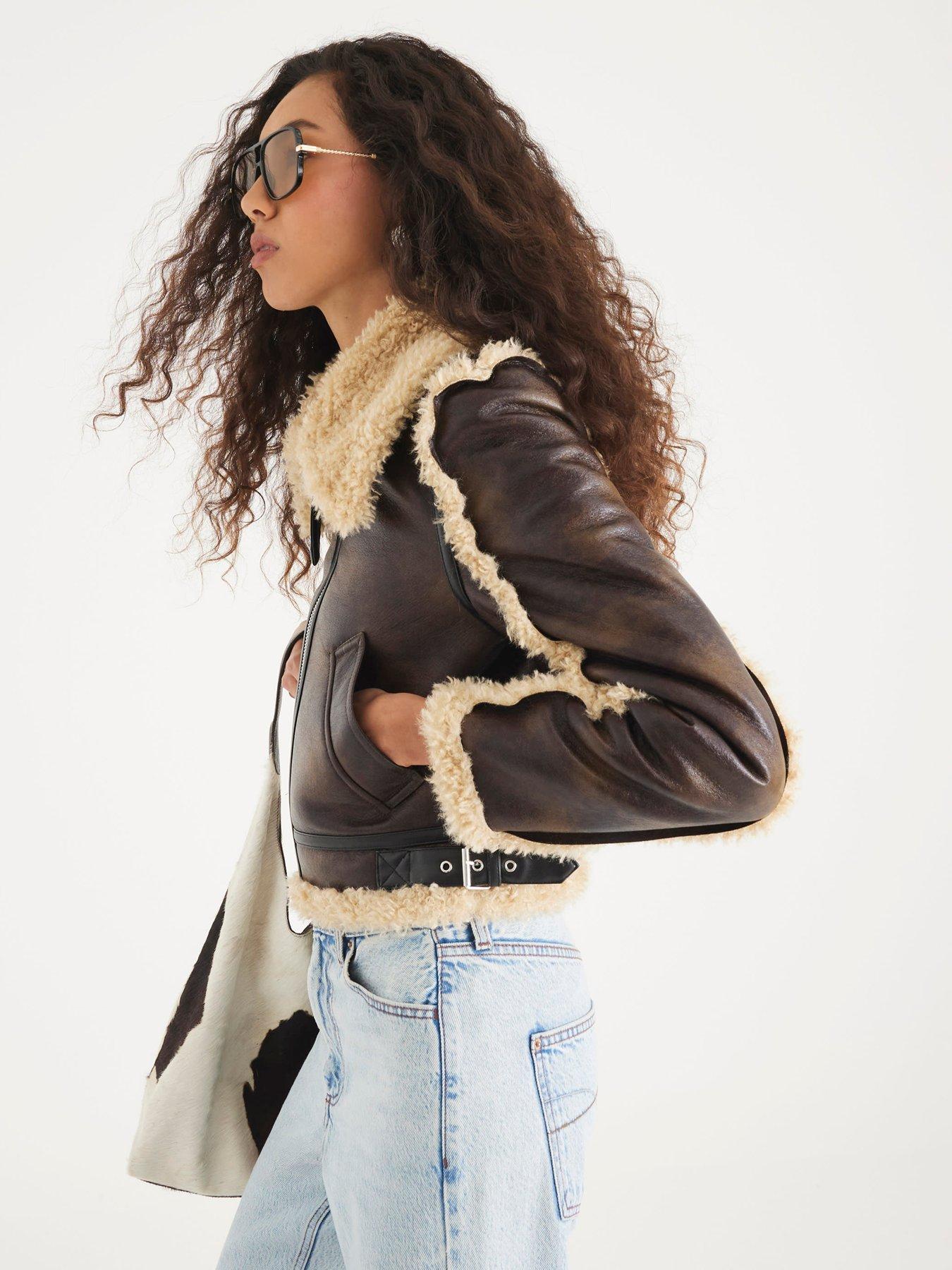 undefined Seam Detail Shearling Jacket - Dark Brown
