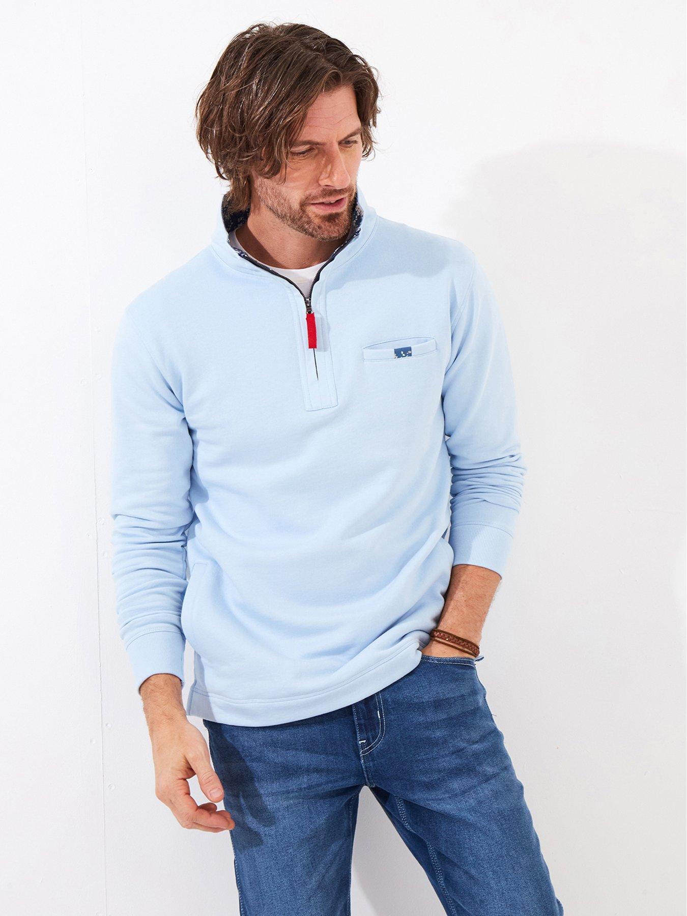  image of joe-browns-very-versatile-funnel-neck-quarter-zip-sweat-light-blue