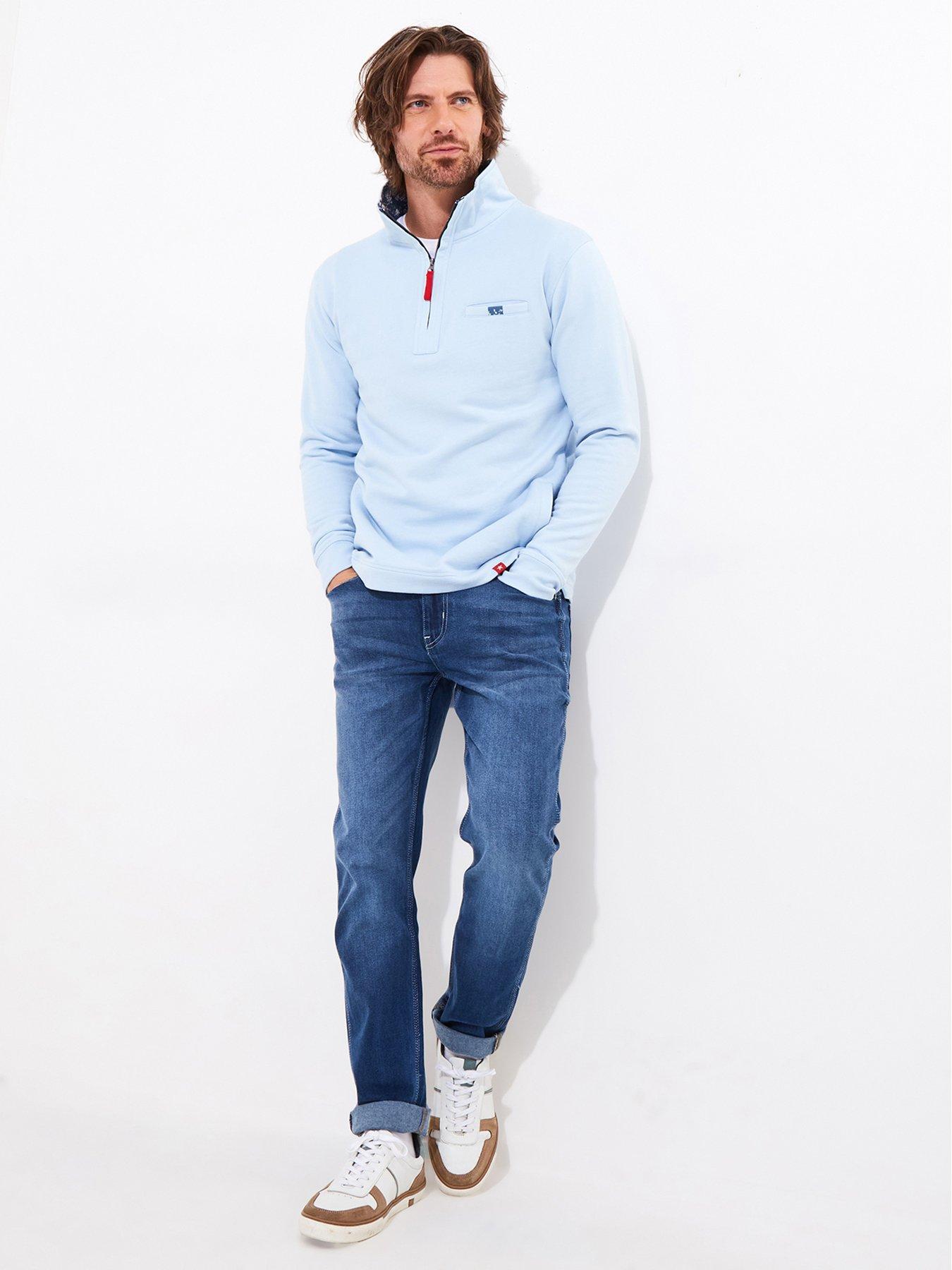  image of joe-browns-very-versatile-funnel-neck-quarter-zip-sweat-light-blue