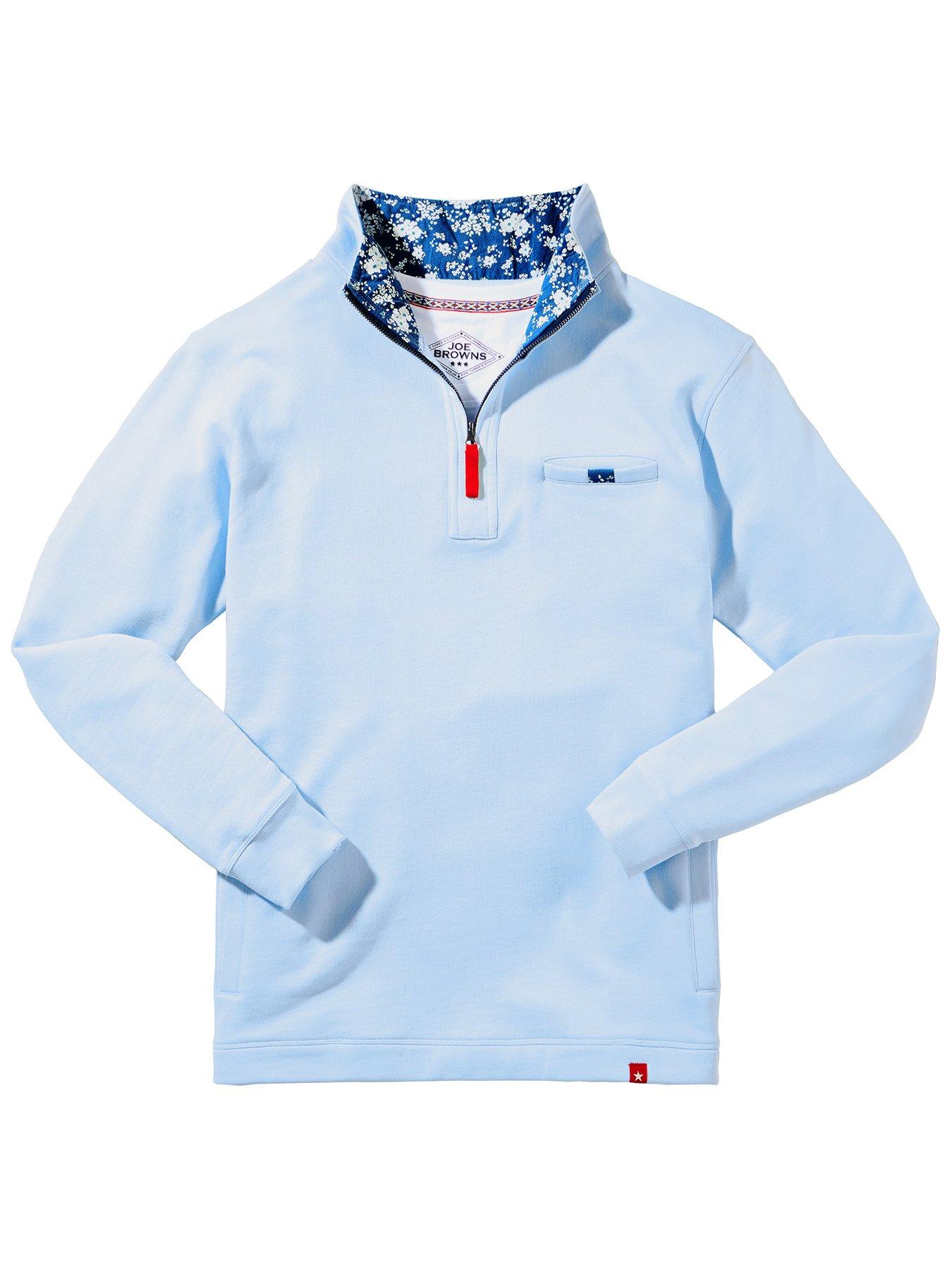  image of joe-browns-very-versatile-funnel-neck-quarter-zip-sweat-light-blue