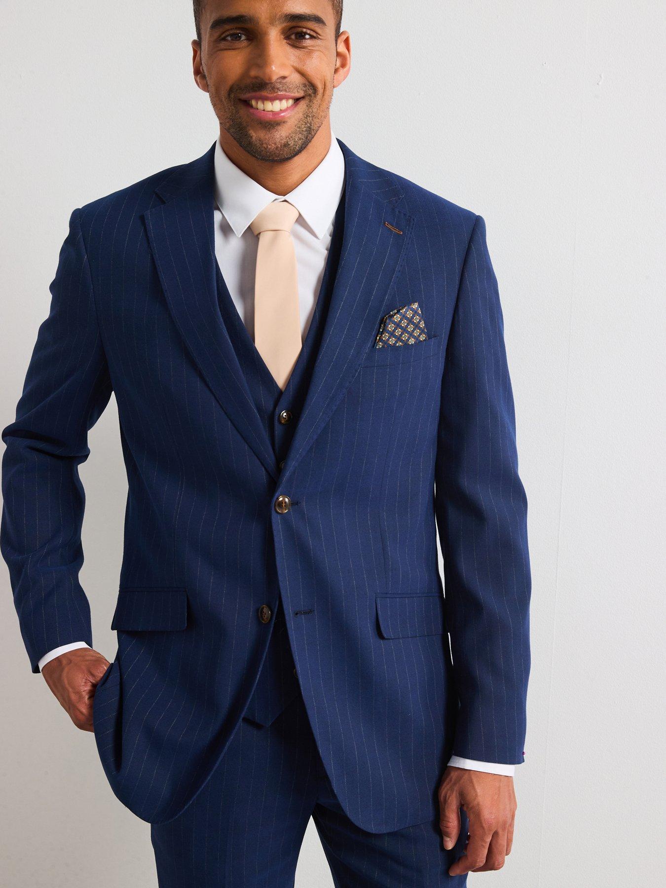 Skopes Wright Tailored Fit Pinstripe Suit Jacket - Navy