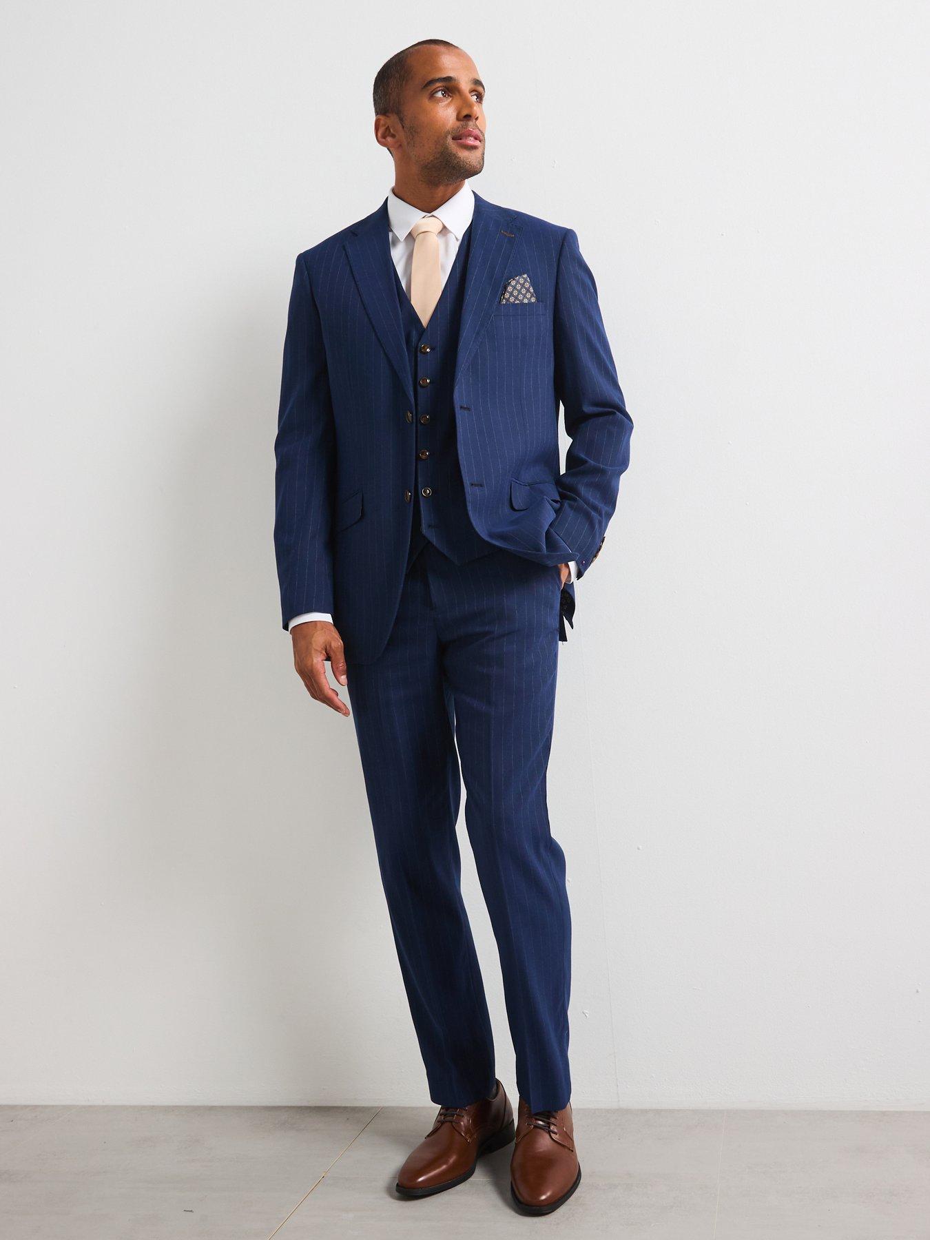 Image 3 of 6 of Skopes Wright Tailored Fit Pinstripe Suit Jacket - Navy