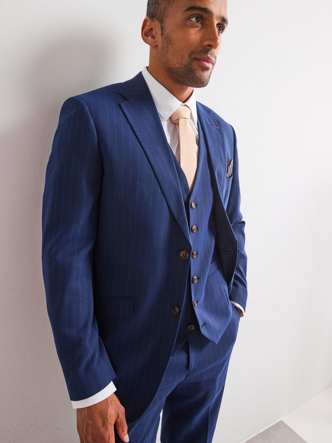 Image 6 of 6 of Skopes Wright Tailored Fit Pinstripe Suit Jacket - Navy