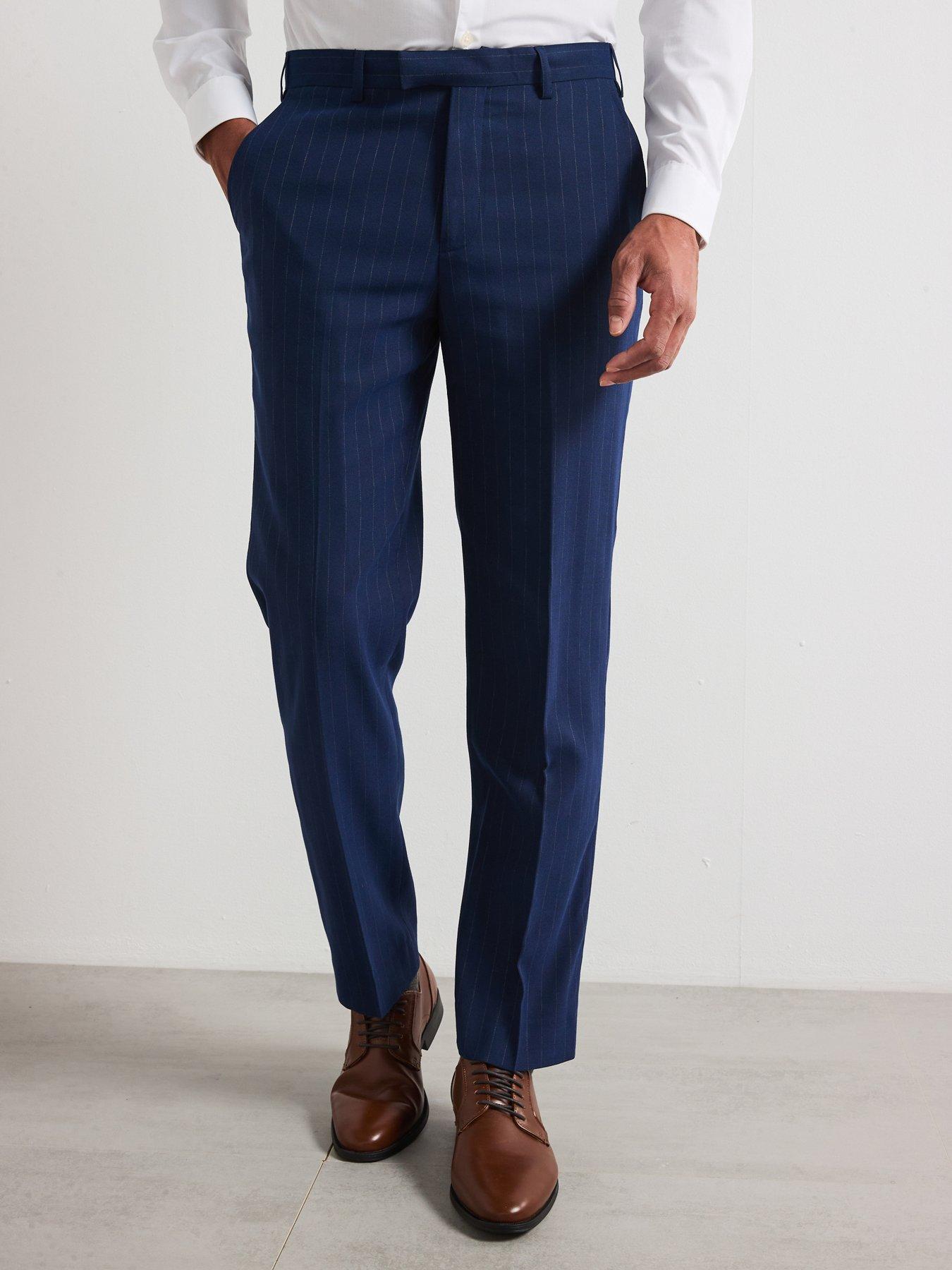 undefined Wright Tailored Fit Pinstripe Suit Trousers - Navy