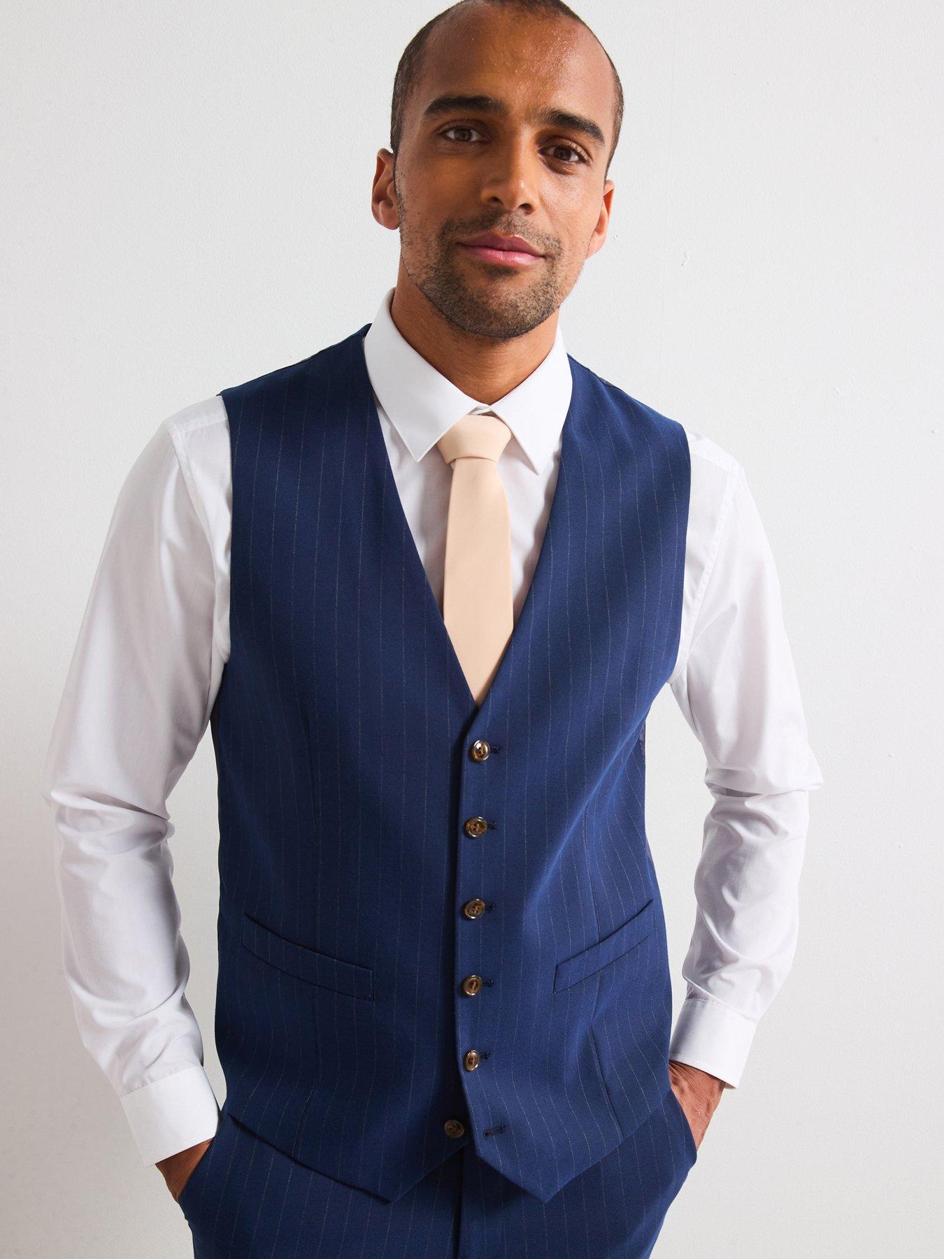 Image 1 of 6 of Skopes Wright Standard Fit Pinstripe Waistcoat - Navy