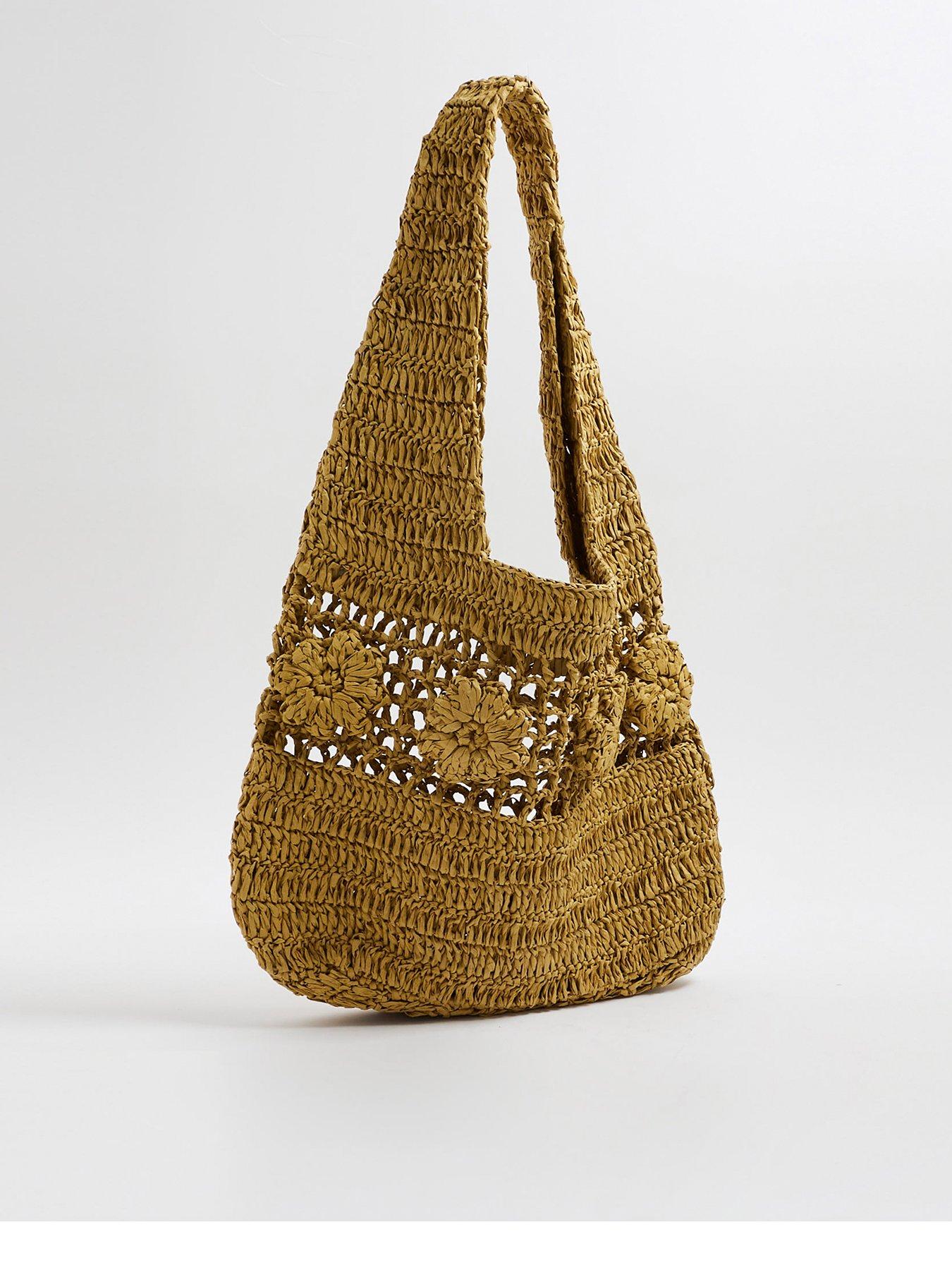 undefined Raffia Flower Slouch - Light Khaki