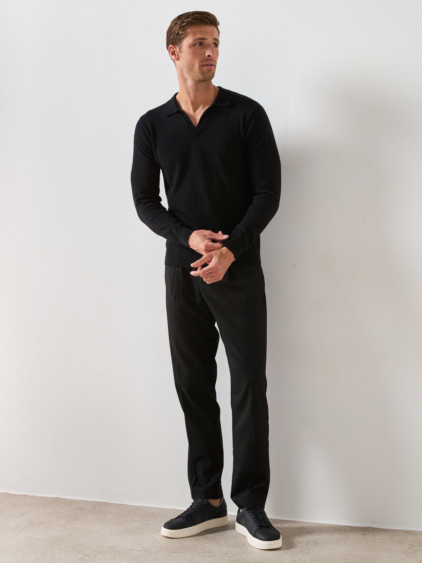 Image 3 of 6 of Very Man Long Sleeve Knitted Trophy Neck Polo With Wool - Black