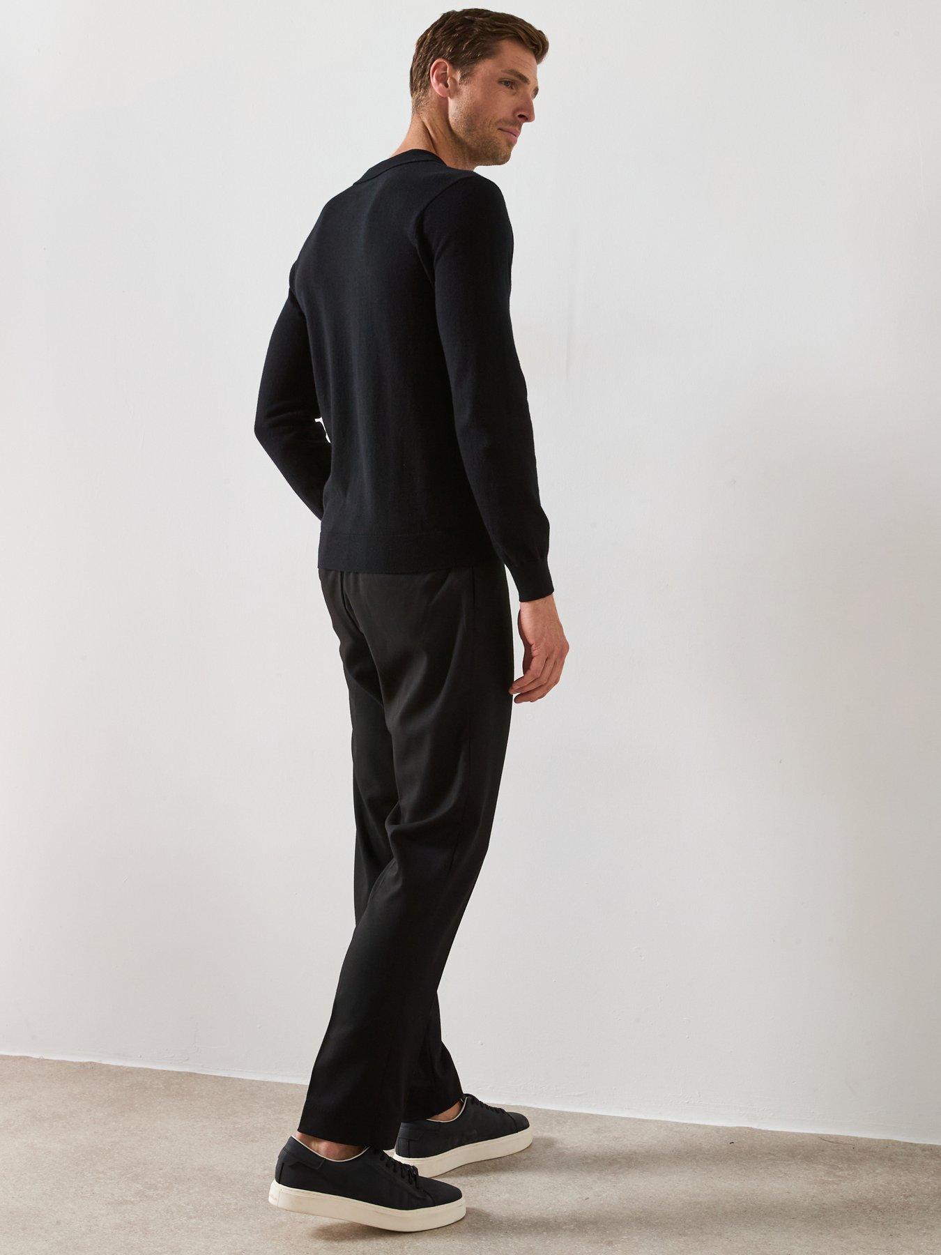Image 6 of 6 of Very Man Long Sleeve Knitted Trophy Neck Polo With Wool - Black