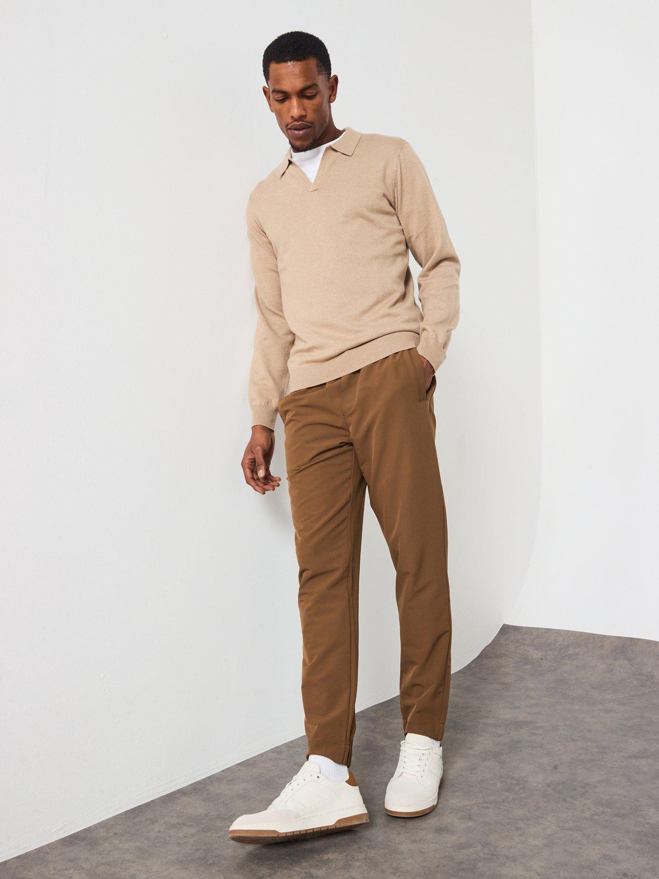 Image 3 of 6 of Very Man Long Sleeve Knitted Trophy Neck Polo with Wool - Beige