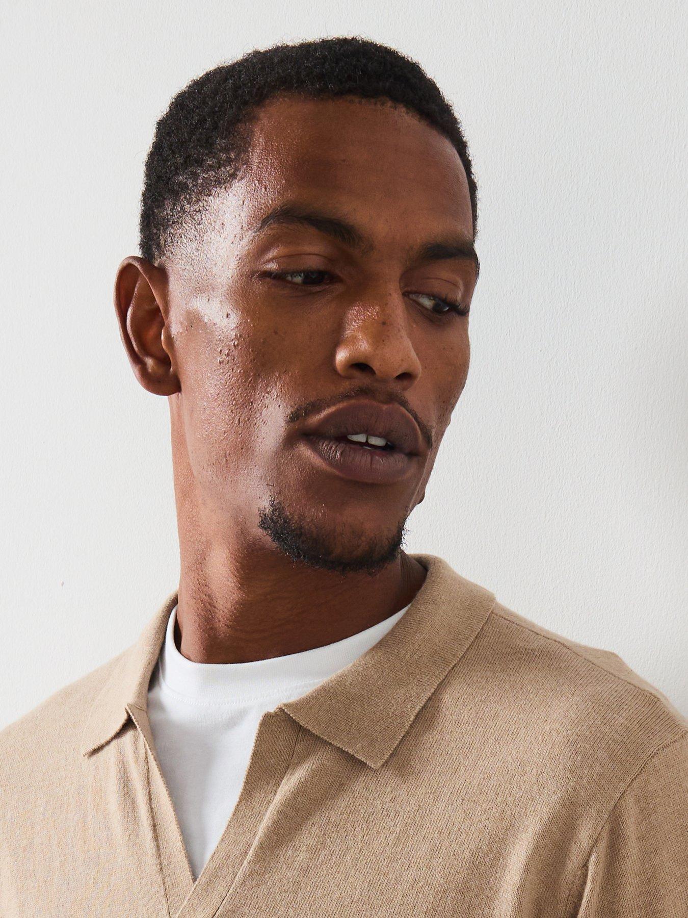 Image 4 of 6 of Very Man Long Sleeve Knitted Trophy Neck Polo with Wool - Beige