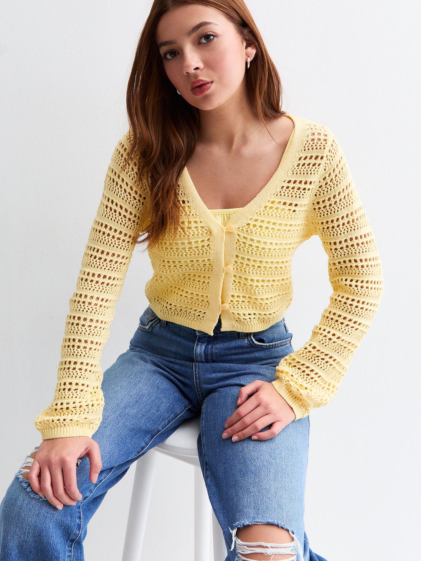 new-look-915-girls-yellow-open-knit-cardiganbr-nbsp