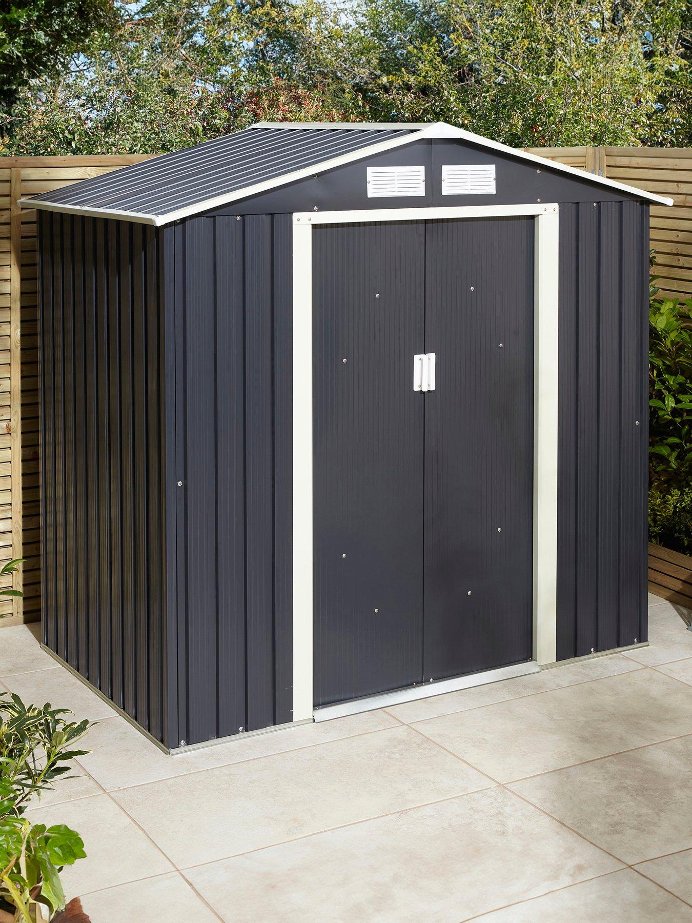 undefined Trentvale 6x4 Metal Apex Shed Dark Grey with Foundation Kit