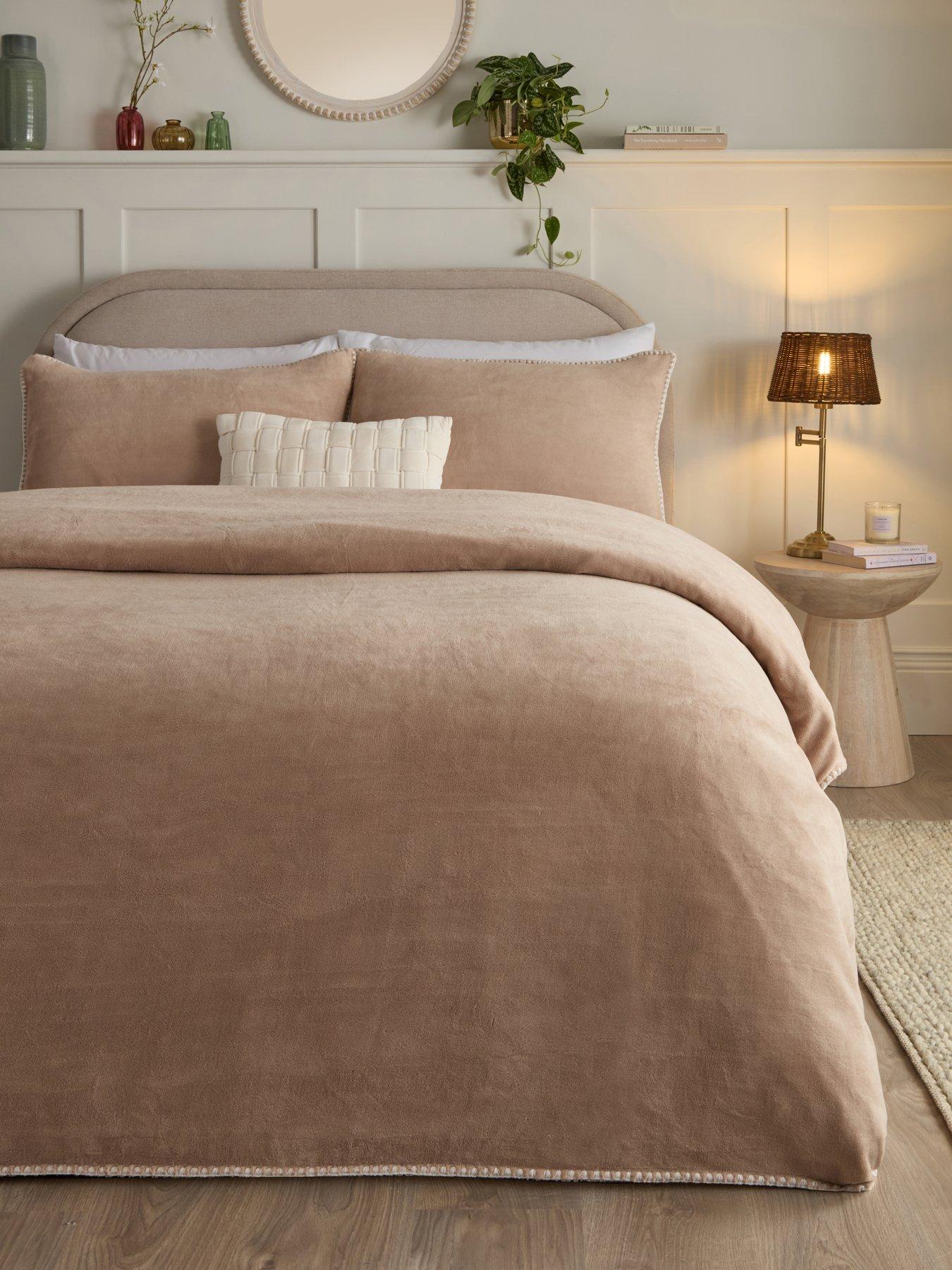 Image 1 of 5 of Very Home Whip Stitch Edge Teddy Fleece Duvet Cover Set - Natural
