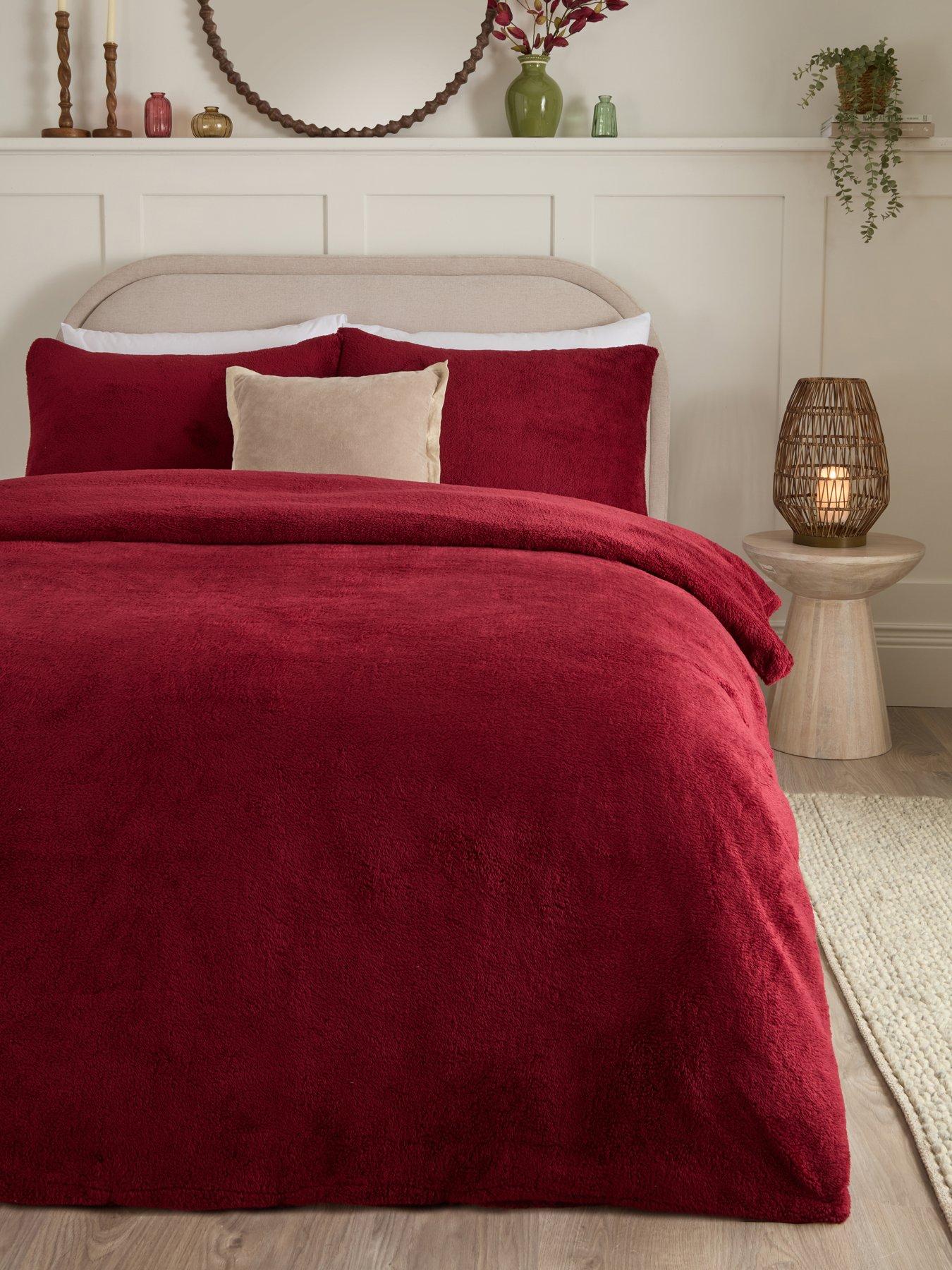 very-home-everyday-teddy-fleece-duvet-covernbspset-burgundy