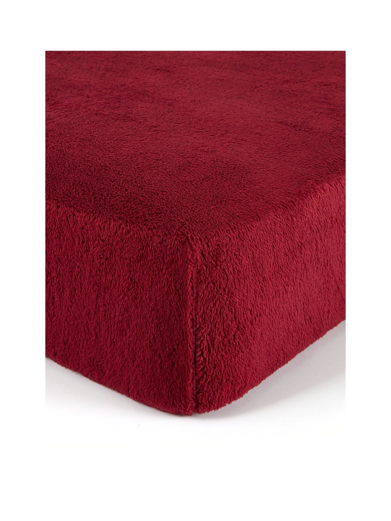  image of very-home-everyday-teddy-fleece-fitted-sheet-burgundy