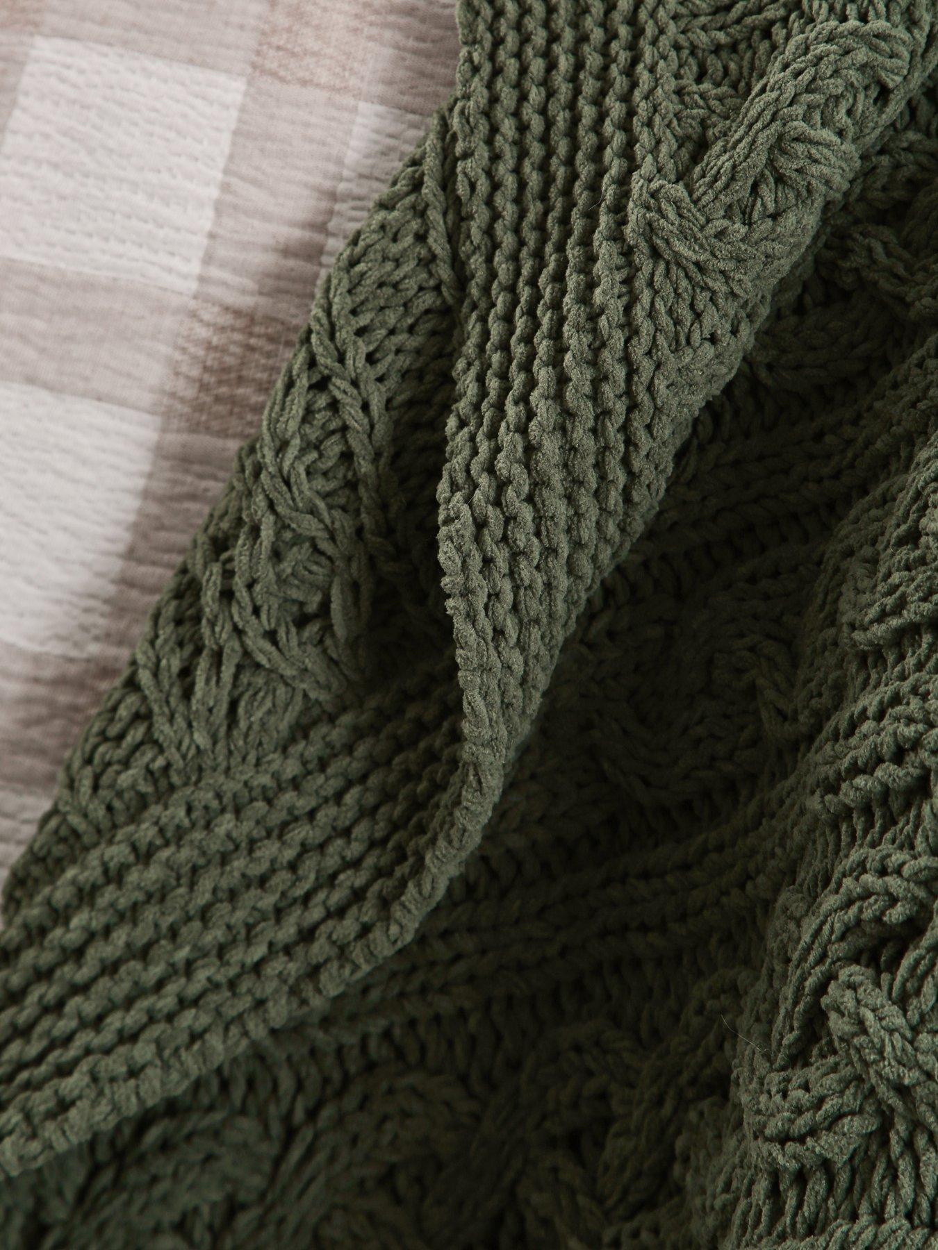  image of very-home-chenille-cable-knit-blanket-150nbspx-240-cm-green