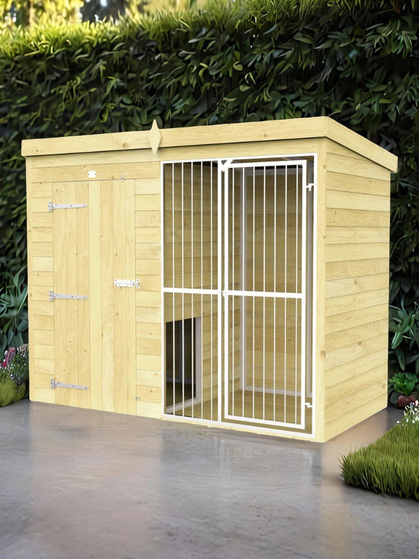  image of diy-sheds-8-x-4ft-dog-kennel-and-run-full-height-with-bars-shiplap-pressure-treated