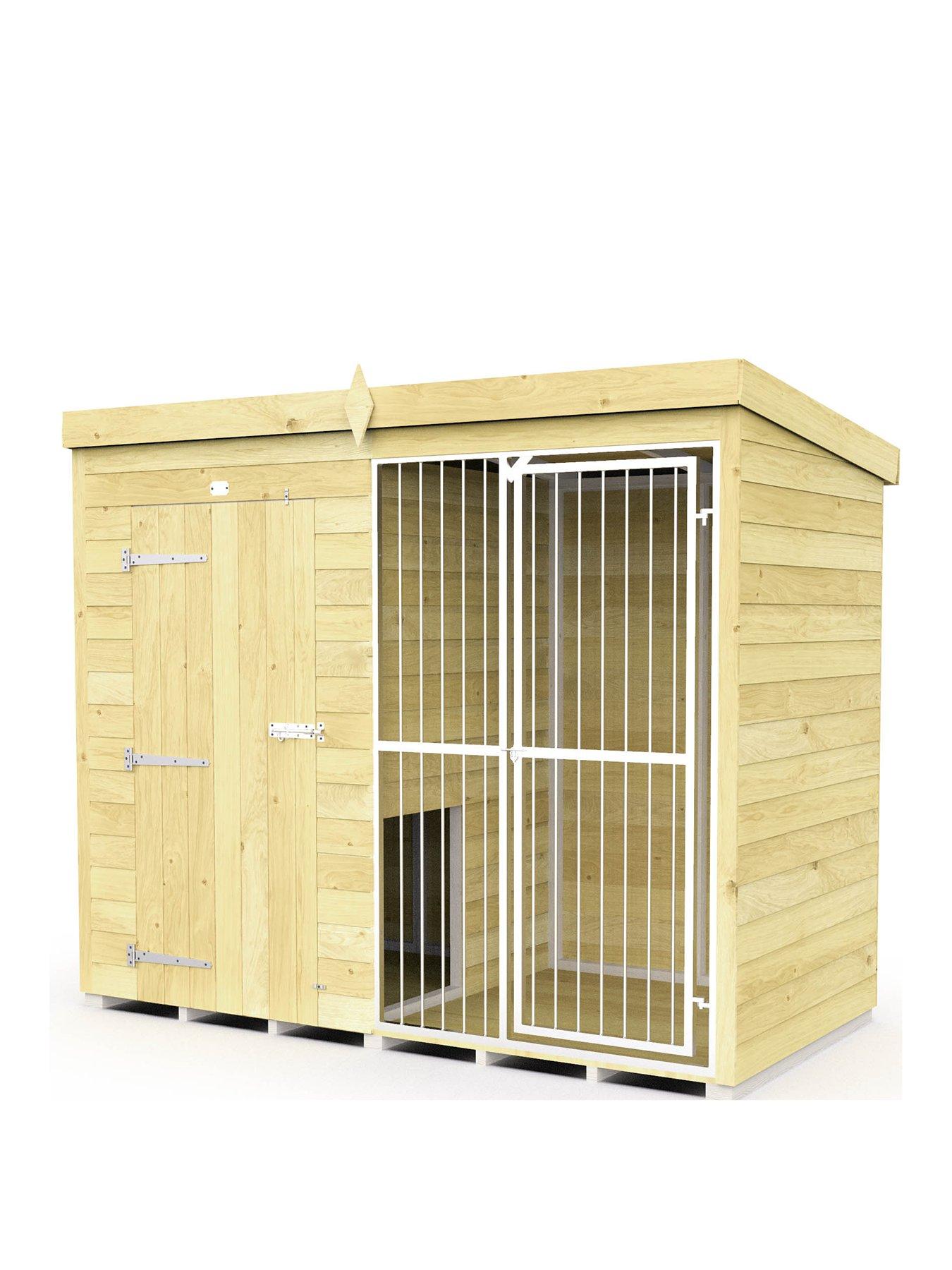  image of diy-sheds-8-x-4ft-dog-kennel-and-run-full-height-with-bars-shiplap-pressure-treated