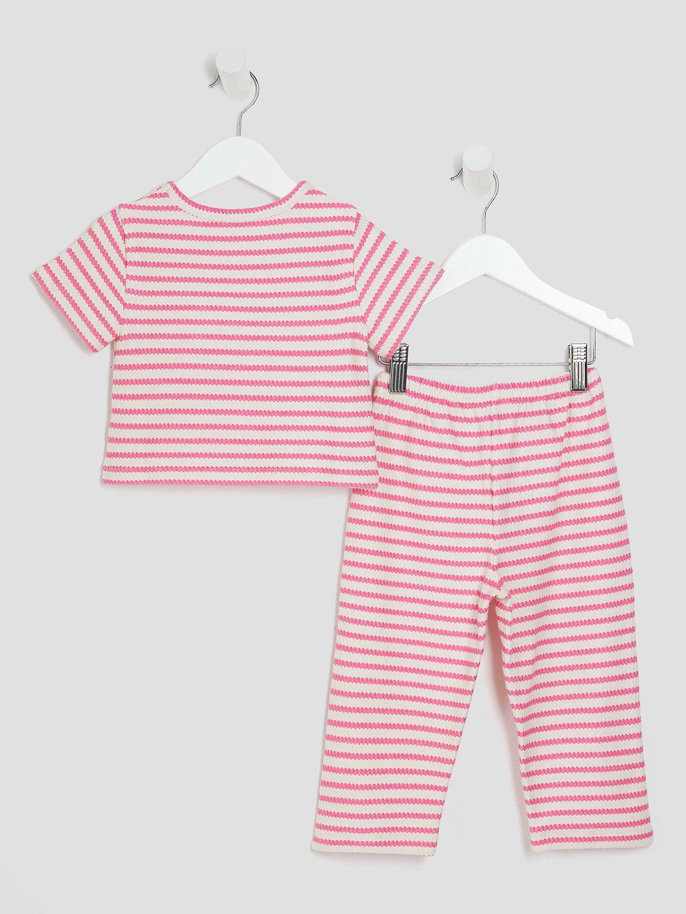  image of river-island-mini-girls-short-sleeve-stripe-set-pink