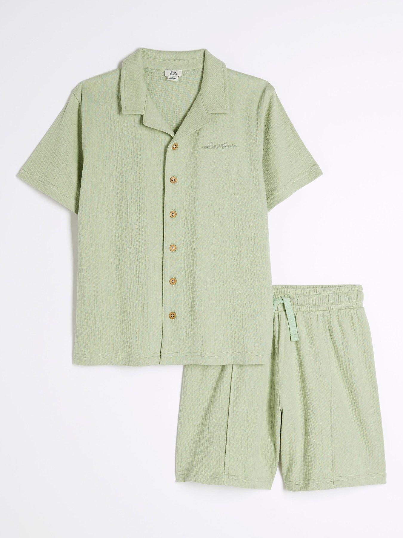 River Island Boys Textured Revere Shirt Set - Light Green