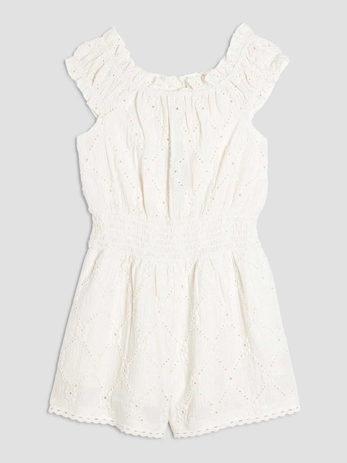 undefined Older Girls Shirred Texture Playsuit  - Cream