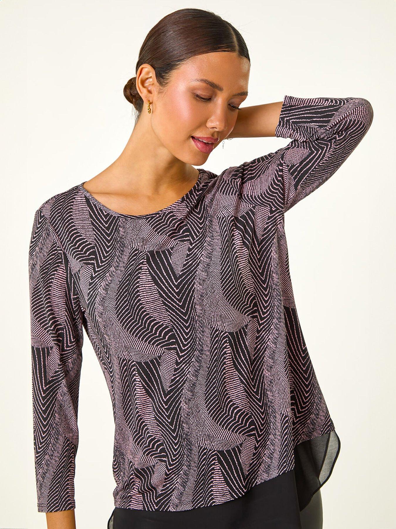  image of roman-printed-chiffon-hem-top-pink
